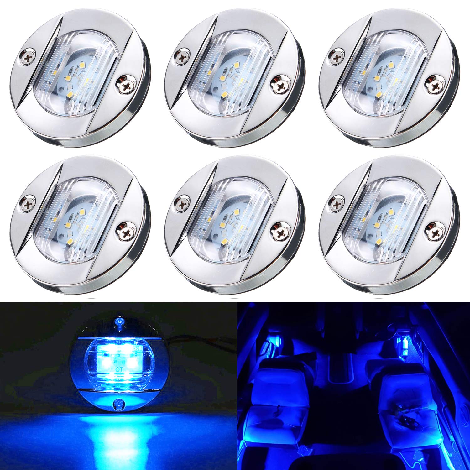 6 Pcs Marine Boat Led Cabin Deck Courtesy Light Stern Transom Lights 12V Blue For Boating Kayak Yacht, Dinghy, Sailboat, Pontoons, Navigation Vessels, Freighters, Hovercrafts, Hunting & Fishing