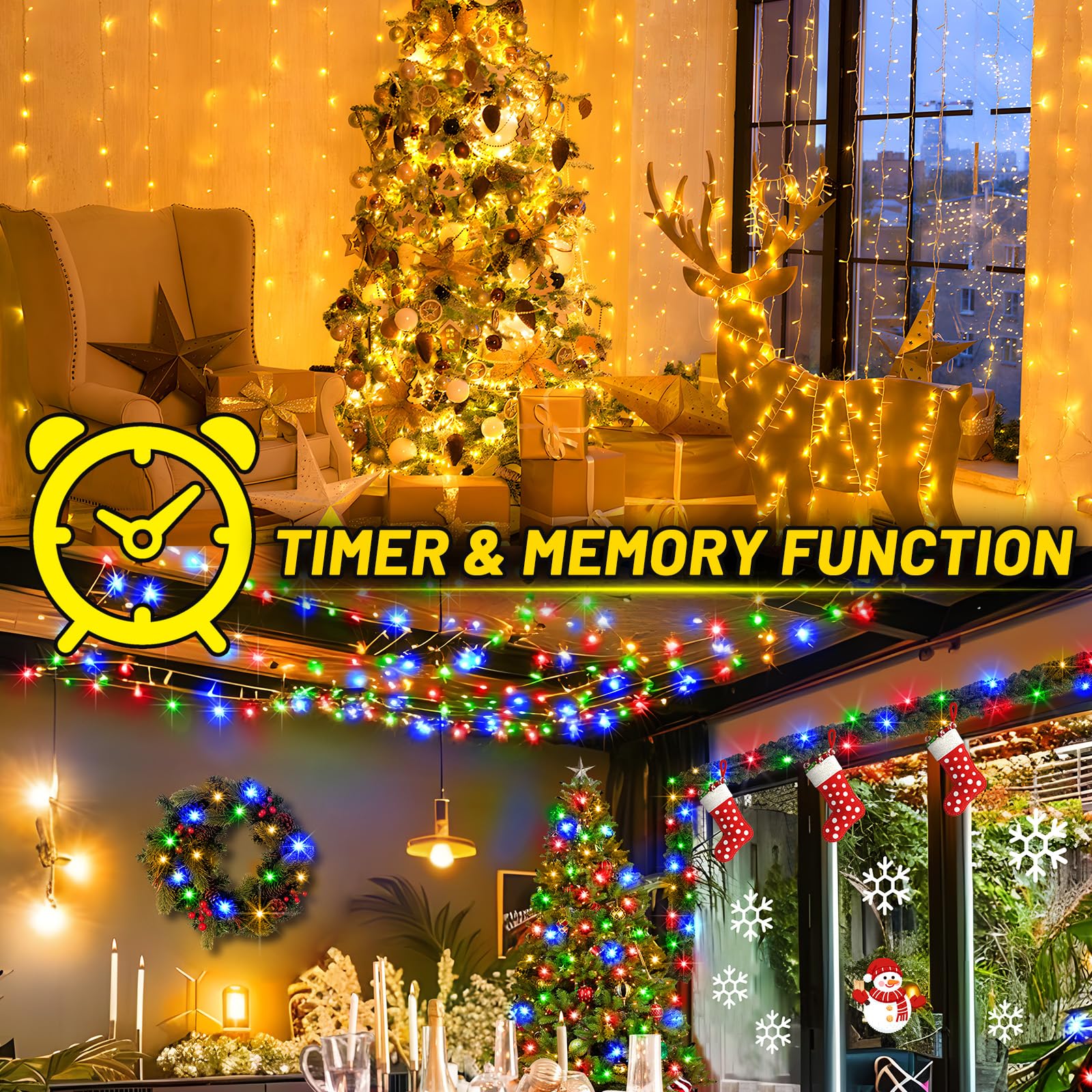 Knonew 472Ft 1200 Christmas Lights Outdoor Clear Wire Color Changing String Lights With 11 Modes & Timer Dimmable Fairy Light For Xmas Tree Roof Yard Wedding Decorations(Warm White To Multicolor)