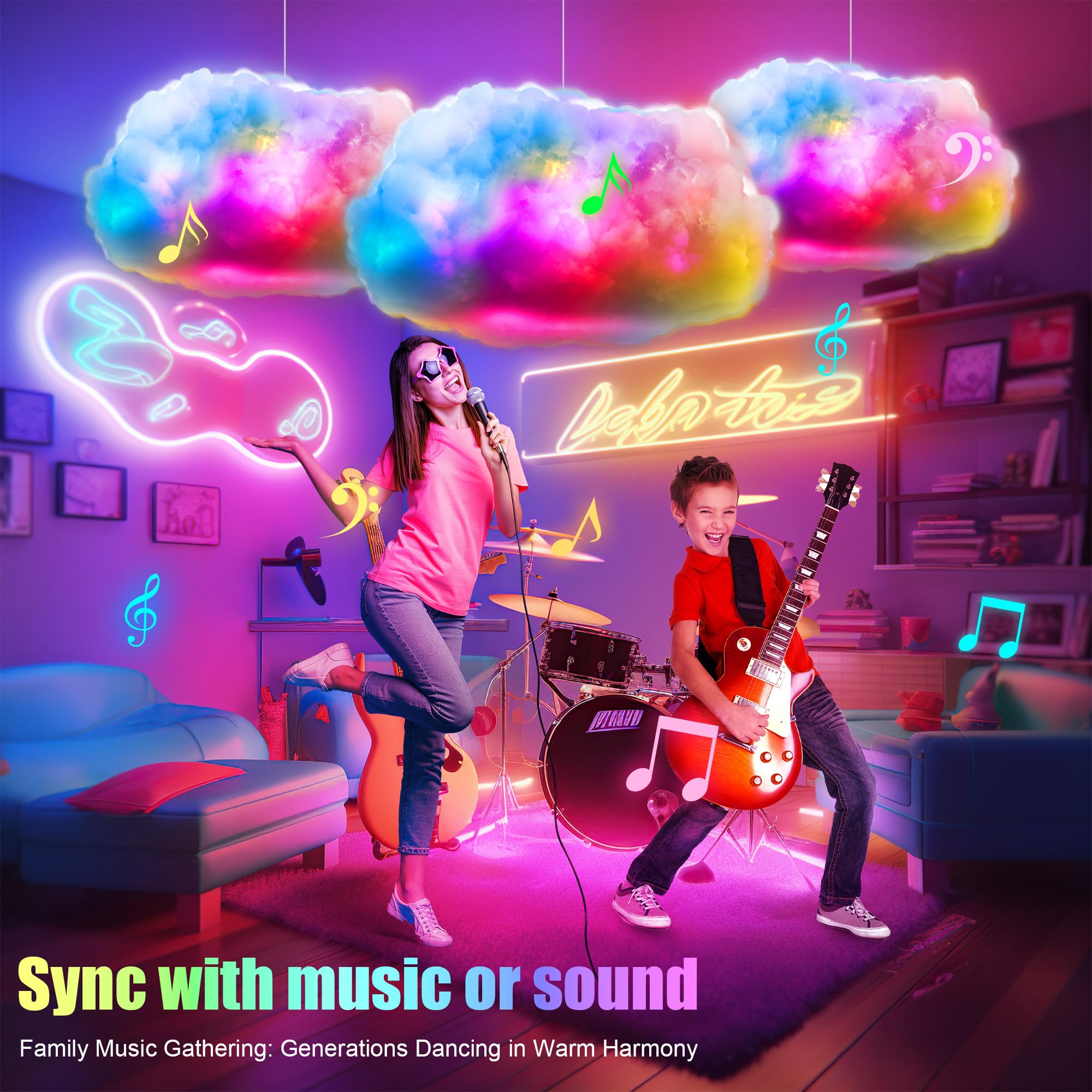 ViLSOM LED Cloud Light, RGB Color Changing, APP & Remote Control, Metal, Multicolor, 1pcs