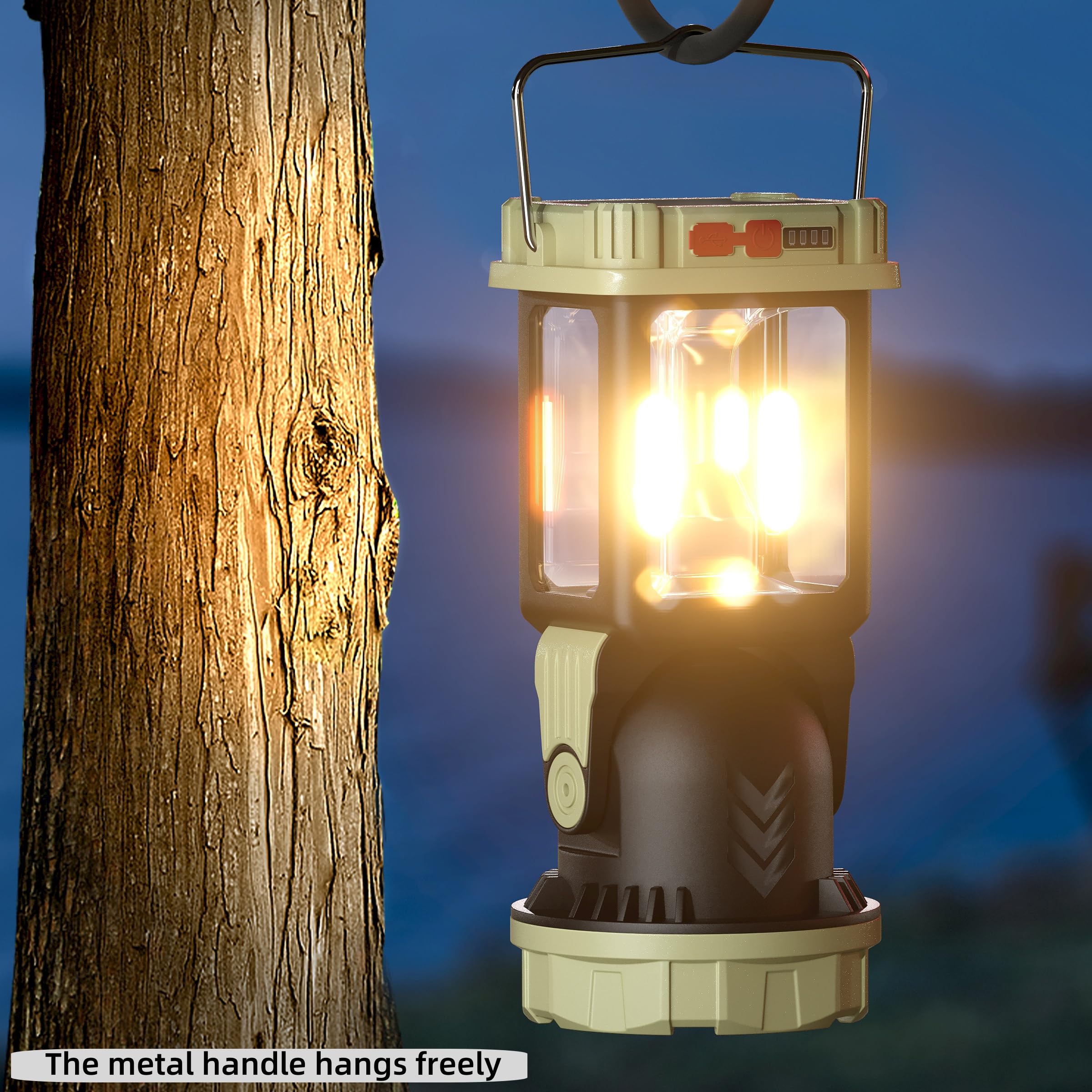 Homy Electric Lanterns Solar Charging Gray-Green Camping Essentials Led Lights And Rechargeable Flashlight Headlight + Big Light