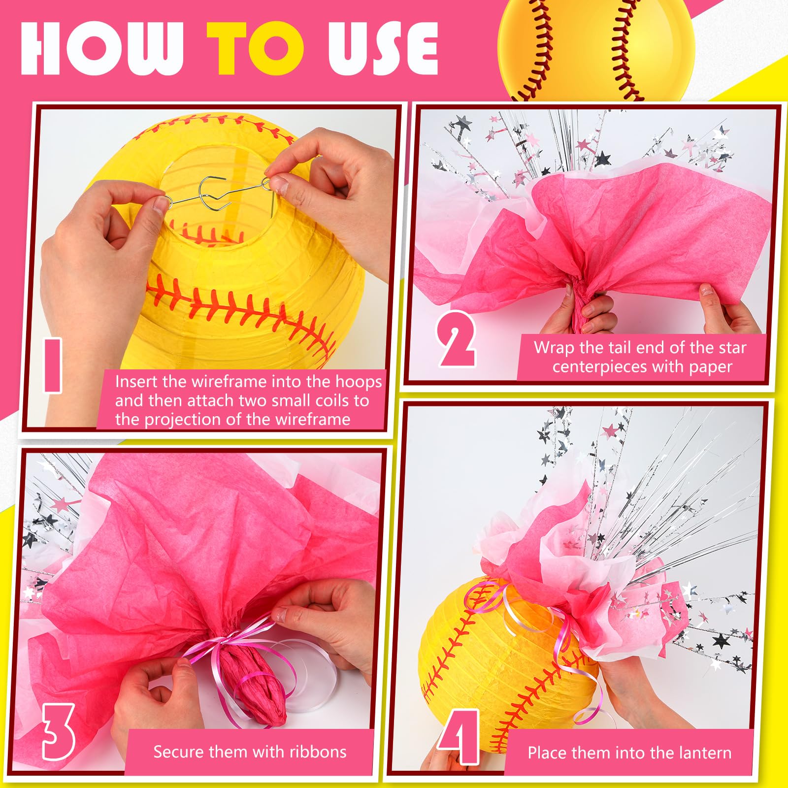 Rossesay 26 Pieces Softball Lantern Centerpieces Decorations Softball Centerpieces Supplies With Metallic Foil Spray Centerpiece