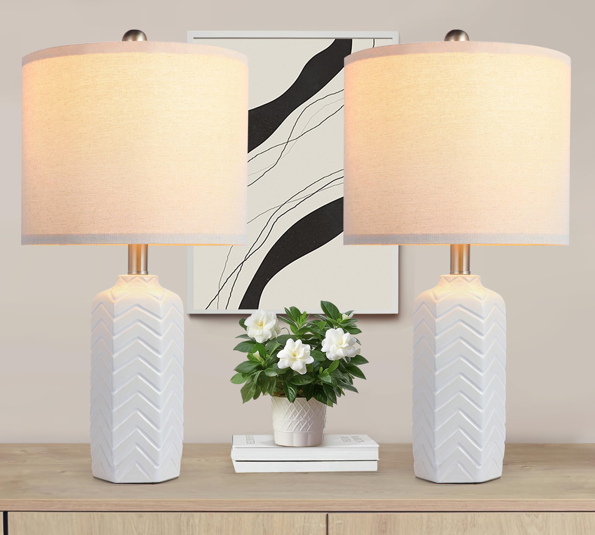 Weiters 22'' Modern Ceramic Table Lamp White Nightstand Lamp Set Of 2 Farmhouse Bedside Lamps For Bedroom End Table Lamps For Li