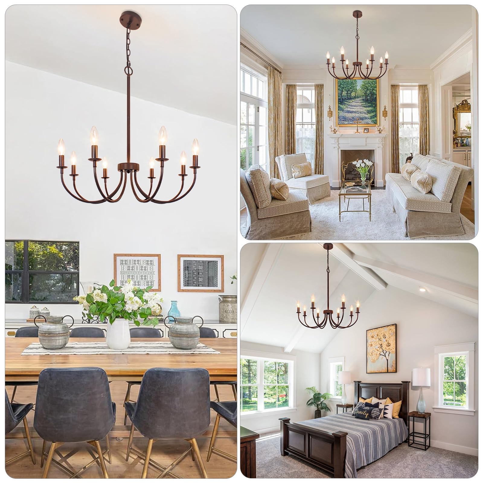 Puyveyor 8-Light Farmhouse Chandelier for Dining Room Lighting Fixtures Hanging, Oil-Rubbed Bronze Candle Chandelier, Industrial
