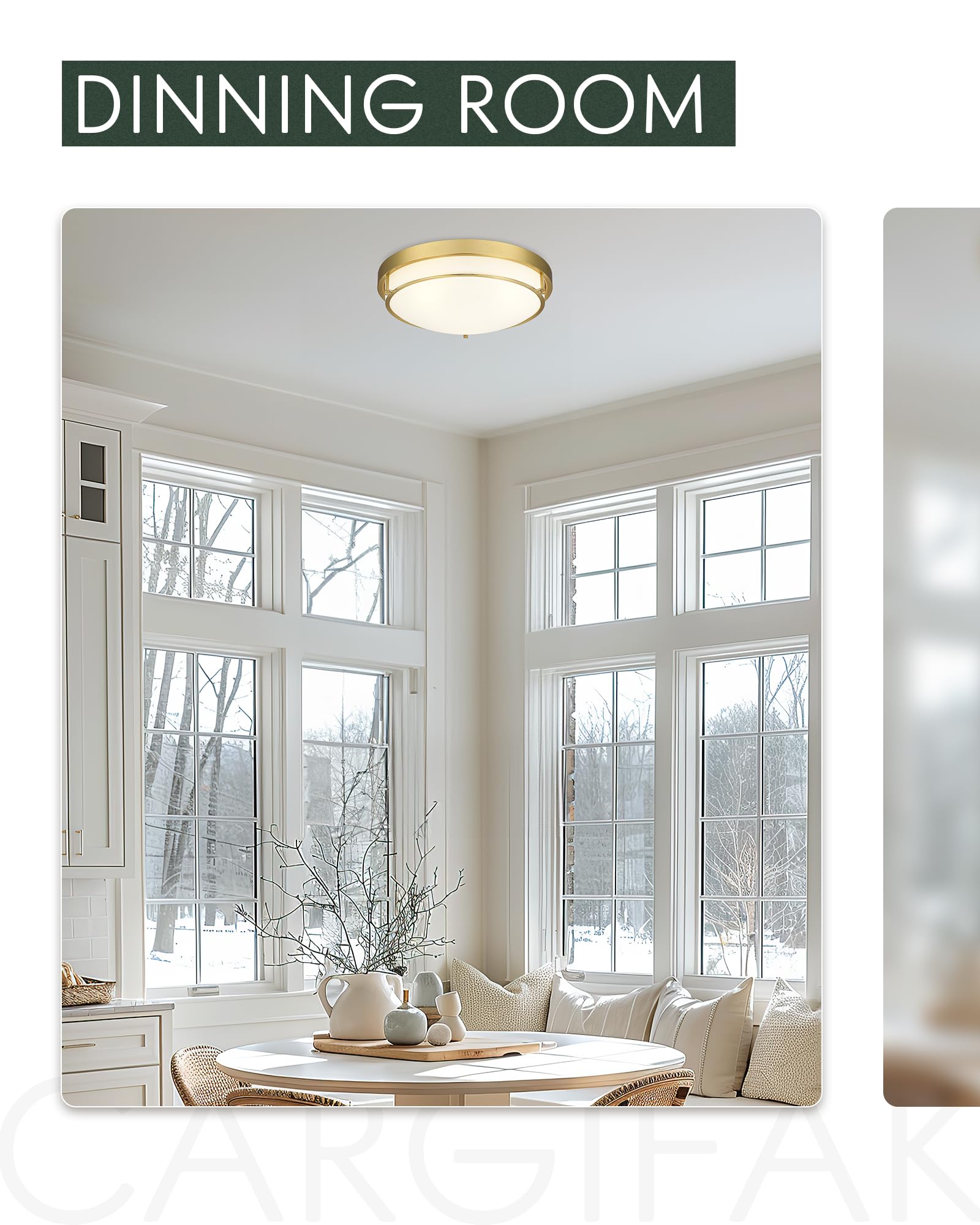 Cargifak 16 Inch Flush Mount Light Fixture, 3-Light Modern Ceiling Light With Polished Gold Finish For Hallway Kitchen Laundry Bedroom, Cl4822-3W-Pg