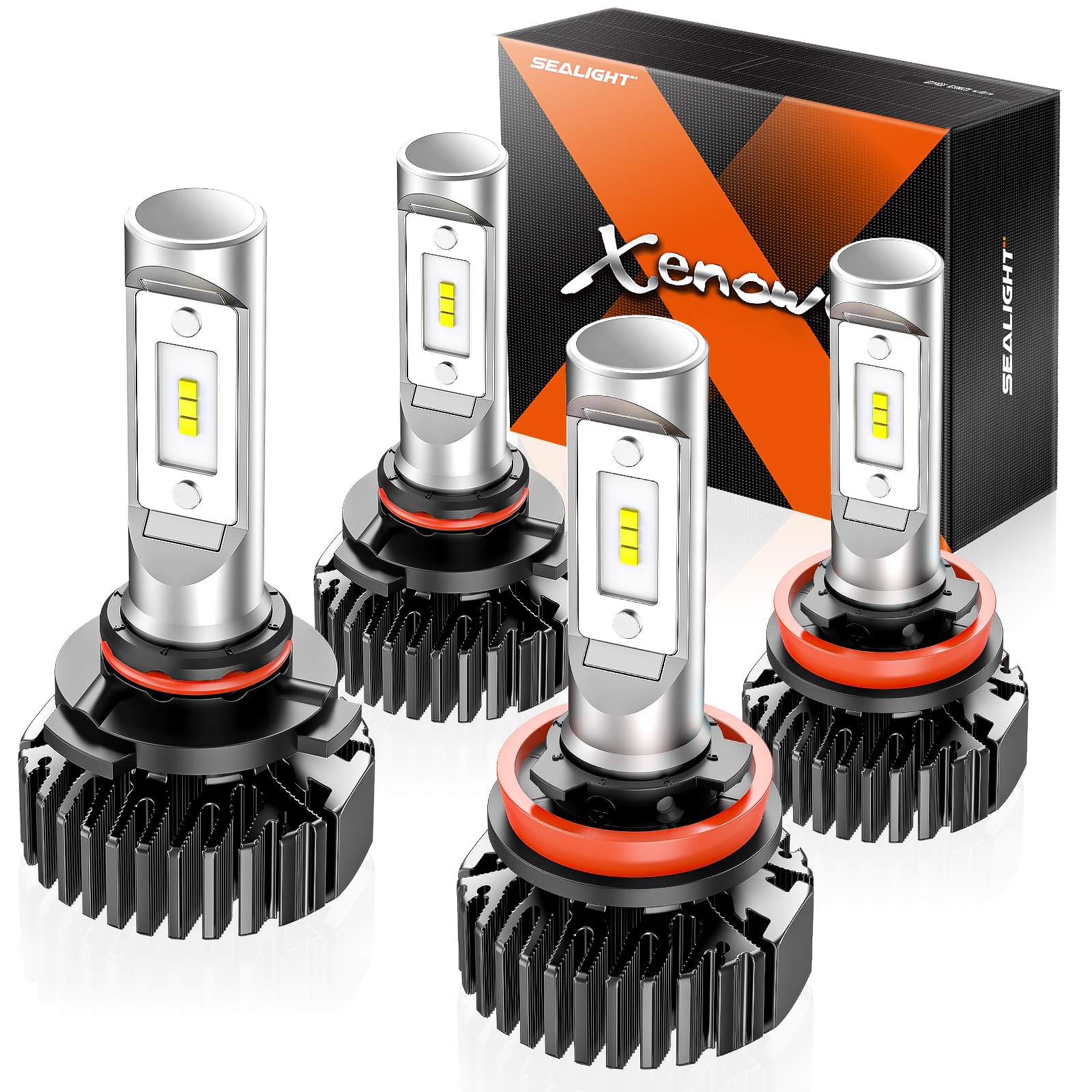 SEALIGHT Fog Bulbs 9005 H11, 60,000LM Non-polarity, Glass, White, Pack of 4, HB3 H9/H11