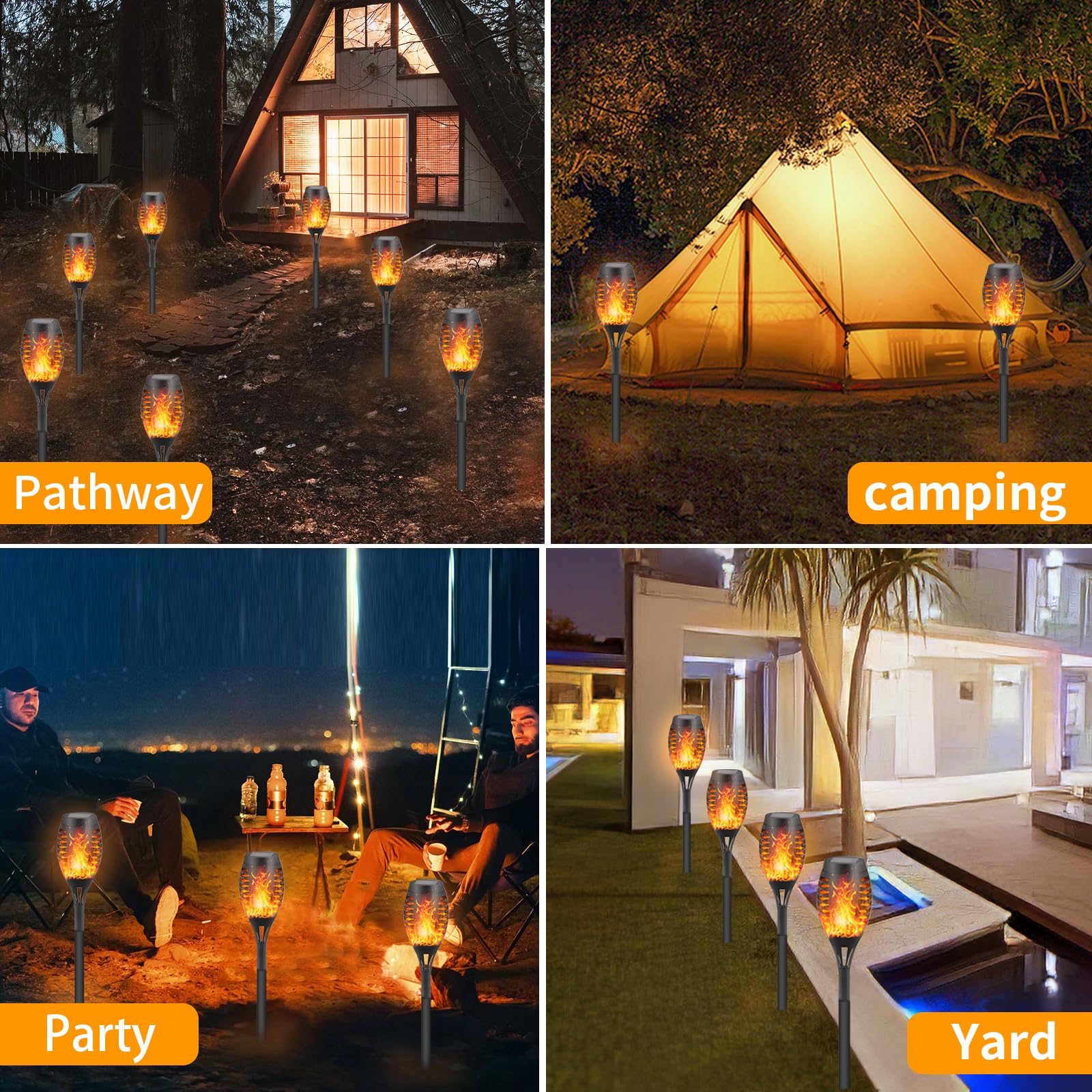 FAISHILAN 6-Pack Solar Flickering Flame Torches - Waterproof Solar Garden Lights, Outdoor Solar Lights for Yards, and Flame Torc