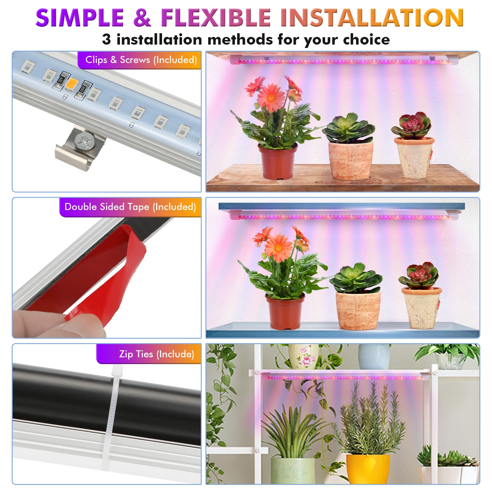 Felibeaco LED Plant Grow Light Strip - Full Spectrum, Auto ON/OFF Timer, 10 Dimmable Brightness, Black, for Indoor Plants