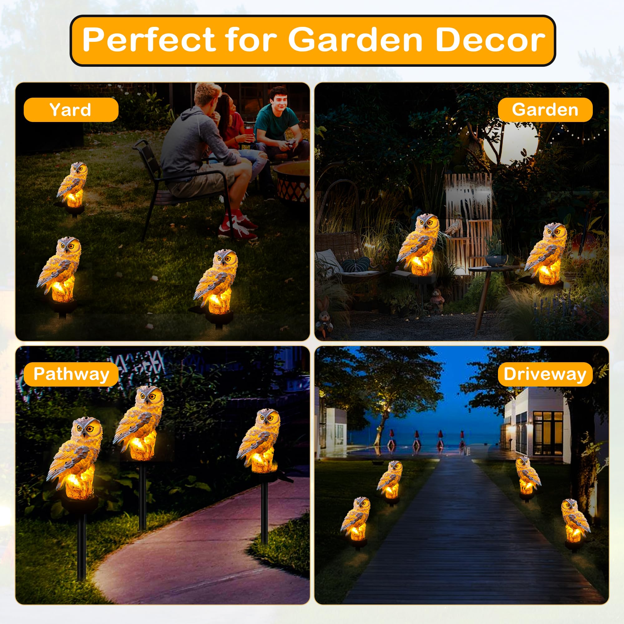 Owl Solar Lights Outdoor Garden: Solar Garden Lights 2 Packs, Solar Owl Lights Waterproof, Solar Outdoor Lights With Stake Maintain 10 Hours Of Lighting For Patio, Balcony, Yard, Lawn, Pathway