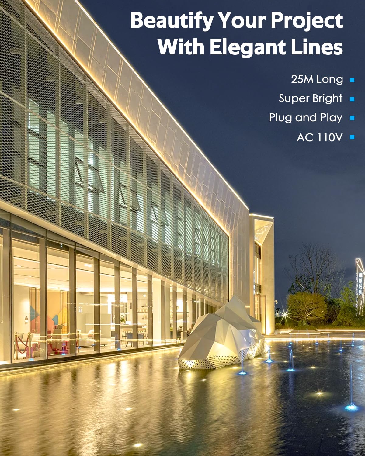 Samsion Cob Led Rope Lights Outdoor Waterproof 82Ft Warm White 3000K Led Strip Lights Waterproof Ac 110V/120V Super Brightness Flex Cob Light For Patio Garden Building Commerical Dimmable With Remote