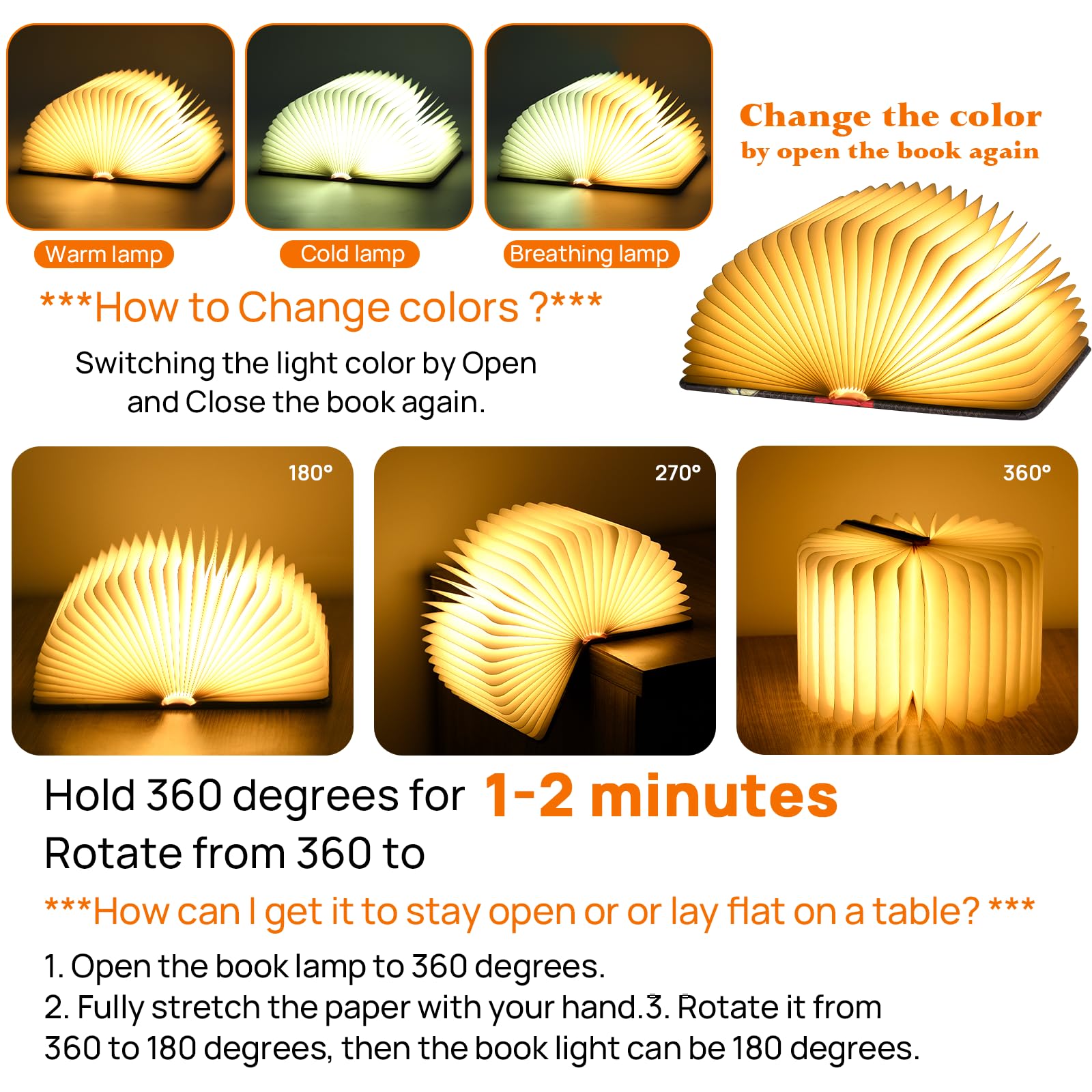 Adventure Book Night Light, 3D Lamp&5 Colors Folding Book Lamp White Light/Yellow Light/Warm Yellow Light Colors Led Book Light