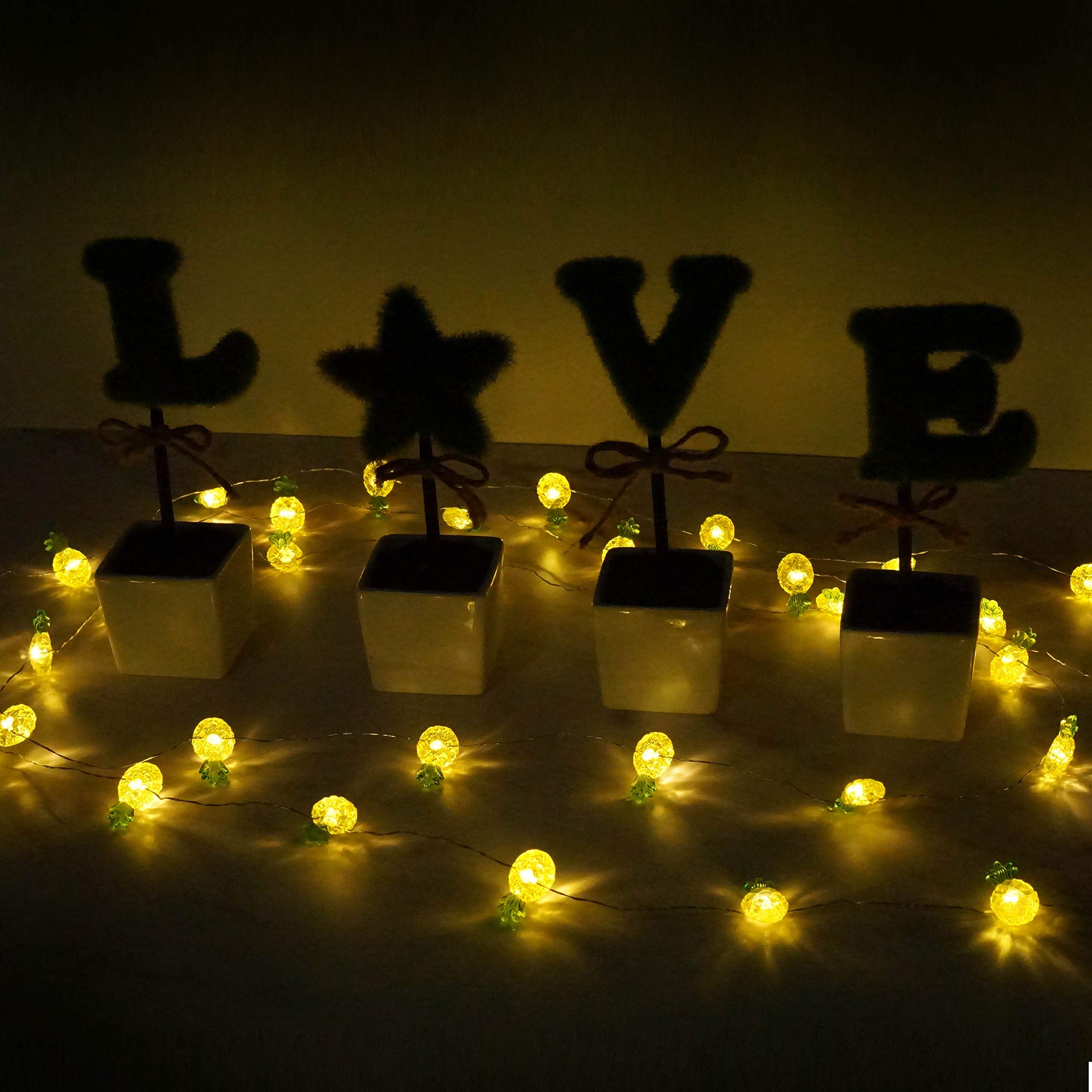 Decorman Pineapple String Lights 14Ft 40 Led 8 Modes Warm White Weatherproof Battery Operated Decorative Lights For For Bedrooms Parties Weddings Gardens With Remote And Timer