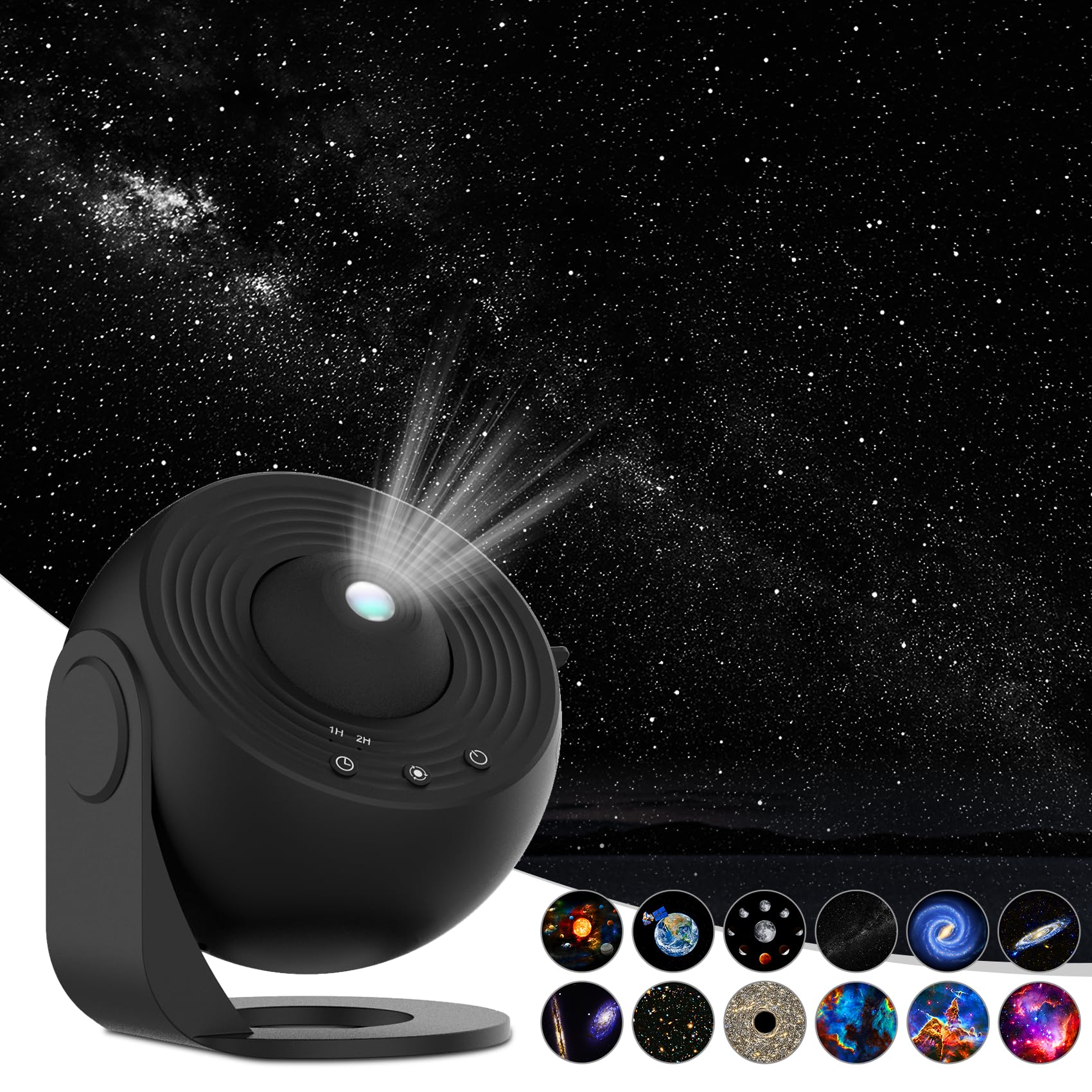 Syslux Star Projector - HD Image, 4K Replaceable Galaxy Discs, LED Lights, Black, Model BL-DQY02