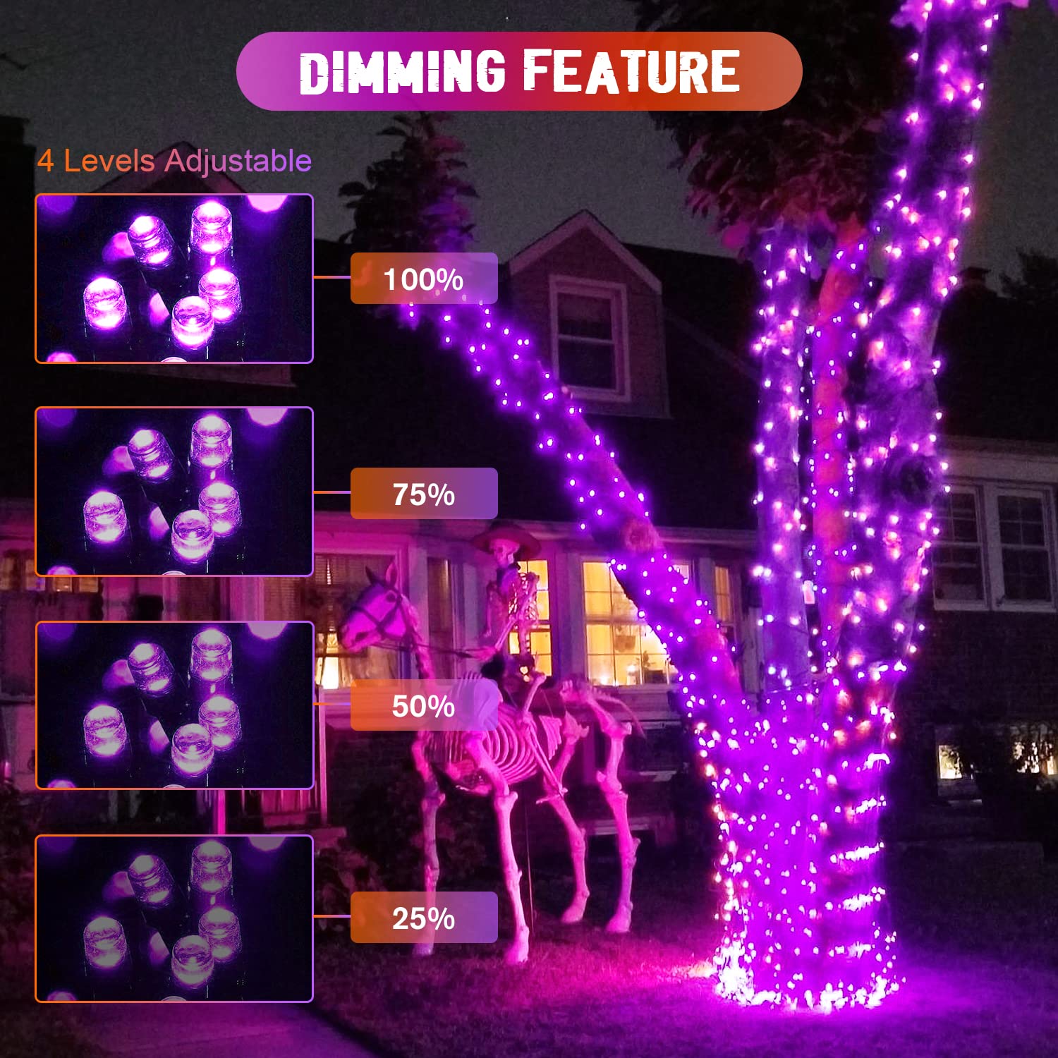 Jmexsuss 2 Pack Purple And Orange Solar Christmas Lights, Total 400 Led 151Ft Color Changing Solar String Lights Outdoor Waterpr