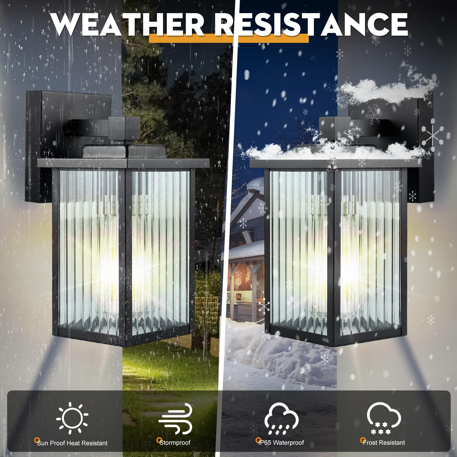 hameso Outdoor Wall Lights - IP65 Waterproof, Textured Glass, Matte Black, 1 Pack, Easy Install for Porch, Garage, Front Door