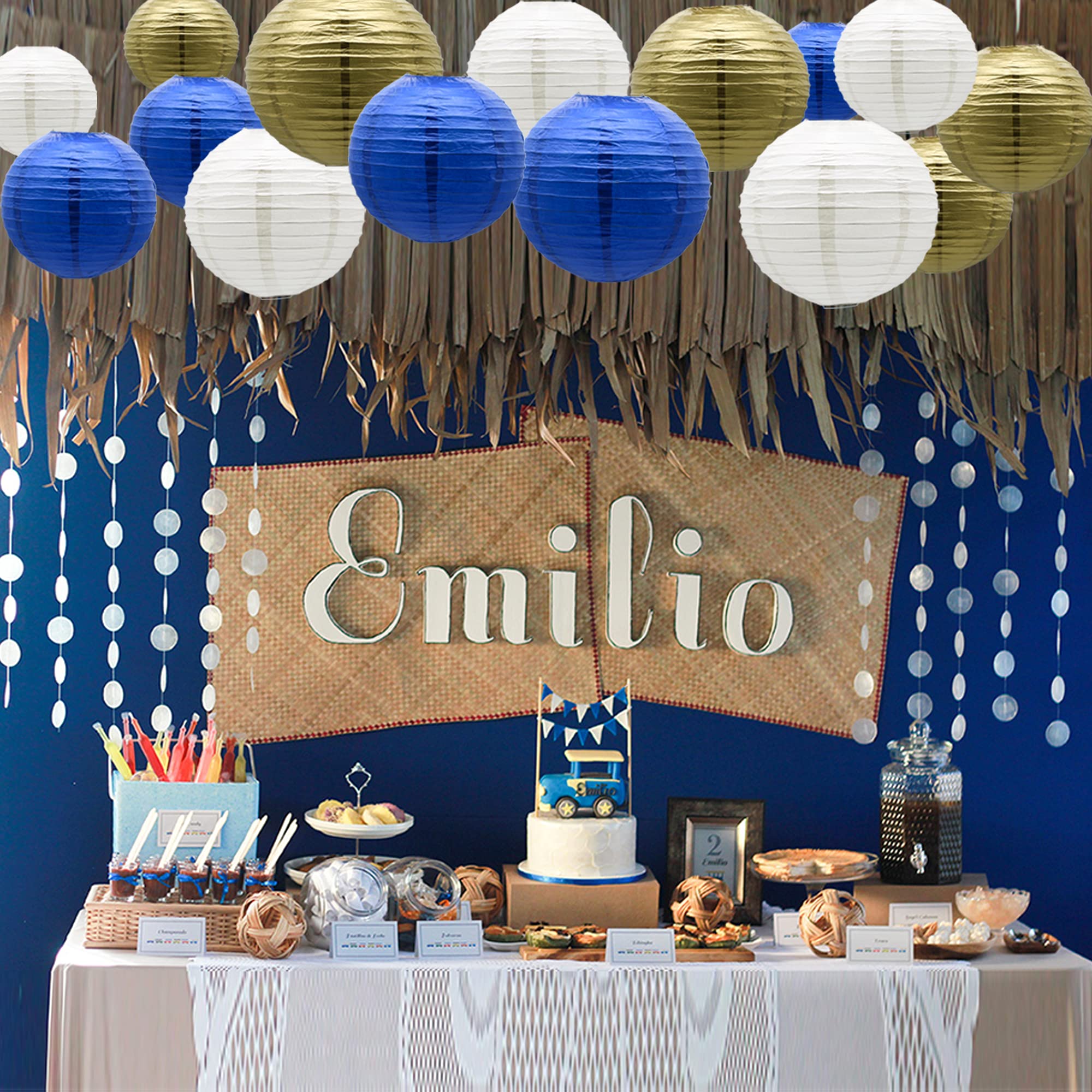 MEIDUO Paper Lanterns 15pcs Party Decorations, Navy Blue Gold, Indoor Outdoor, Model: PaperLanterns-021, Paper Material