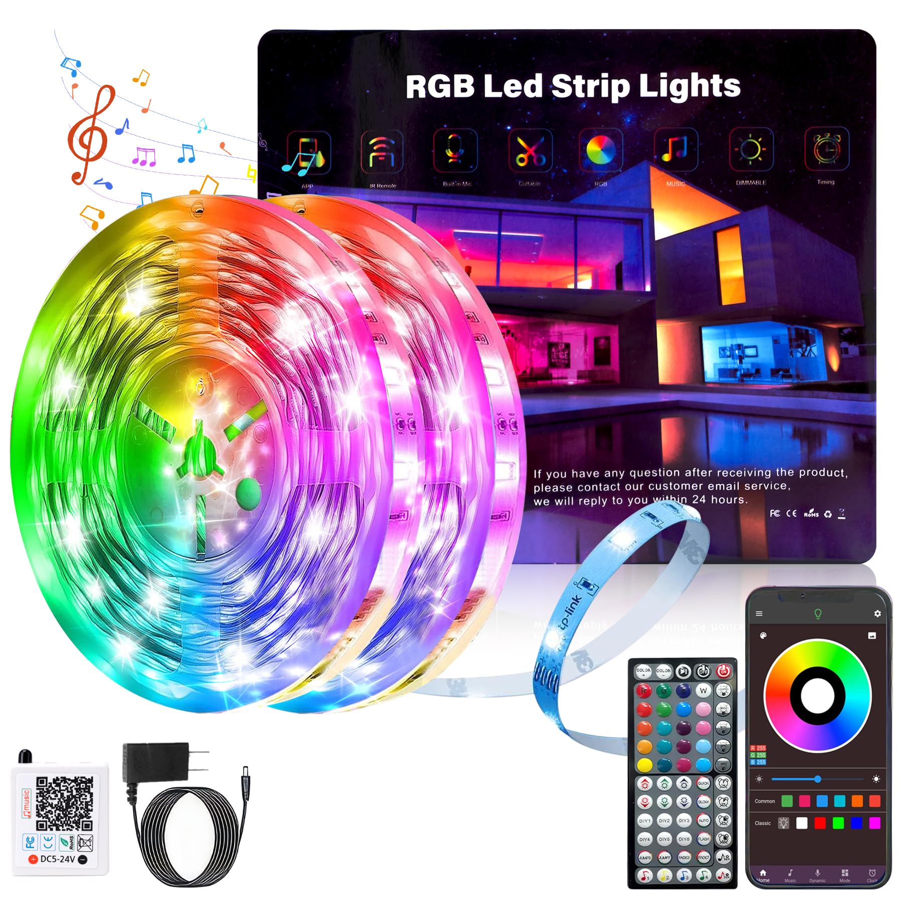 Ledagic Led Lights for Bedroom 200ft Color Changing RGB Led Strip Lights, DIY Music Sync Led Light Strip with Remote and App Con