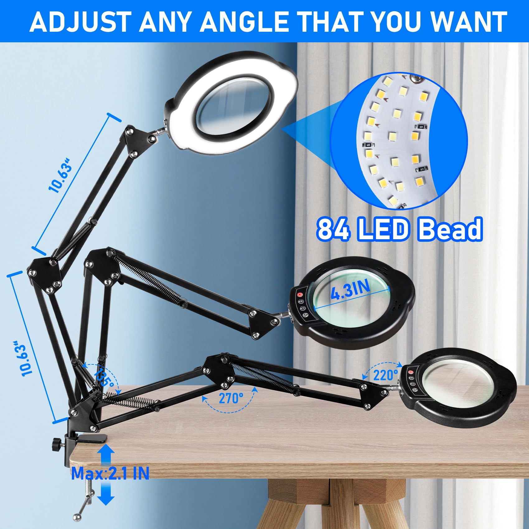 Jaenmsa 10X Magnifying Glass With Light And Stand, Led Desk Lamp With Base And Clamp, 5 Color Mode, 10 Dimmable Levels, Hands Fr