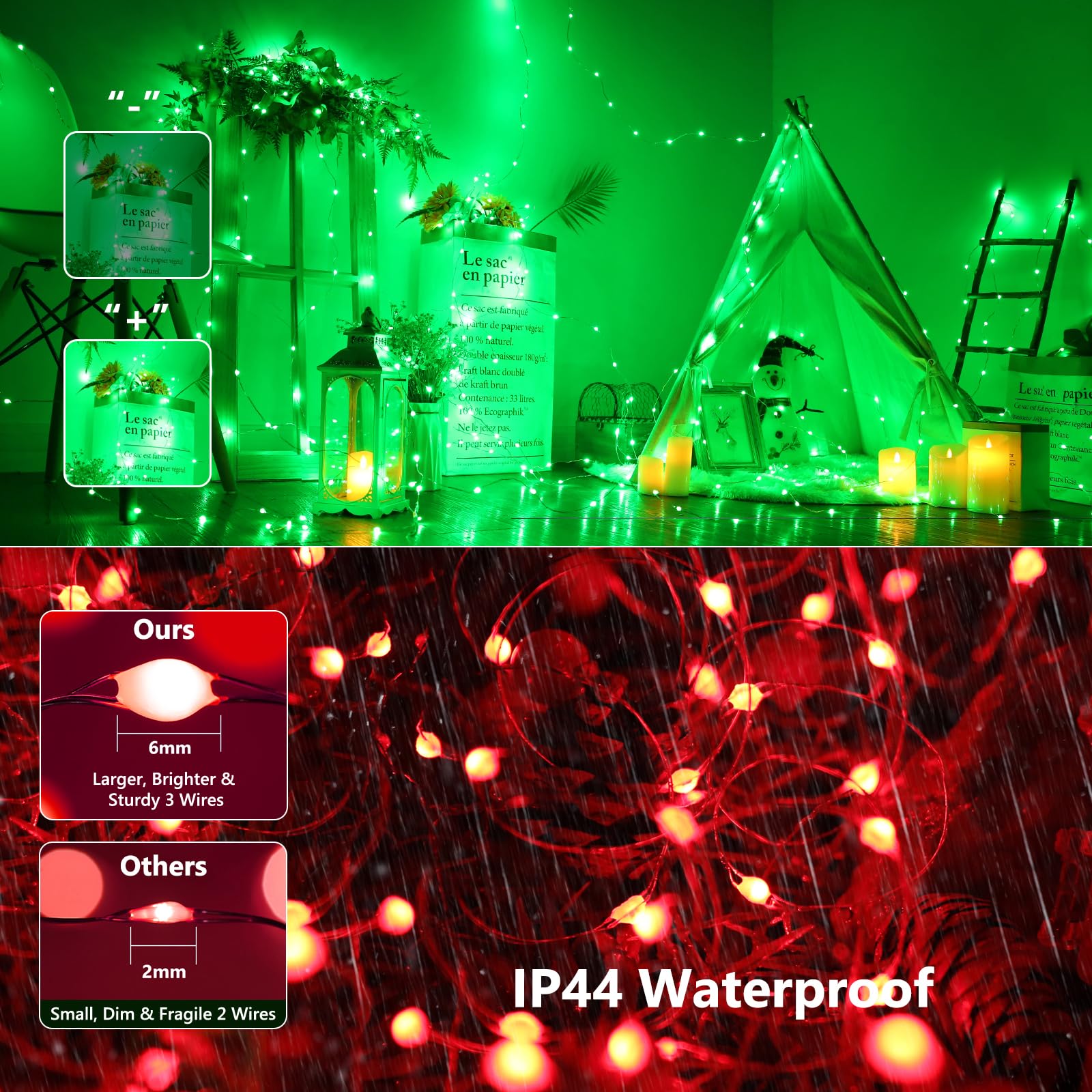 BrizLabs Fairy String Lights, 200 LED Color Changing, 66ft with Remote, 2 Pack, Green for Christmas, Halloween, Party Decor