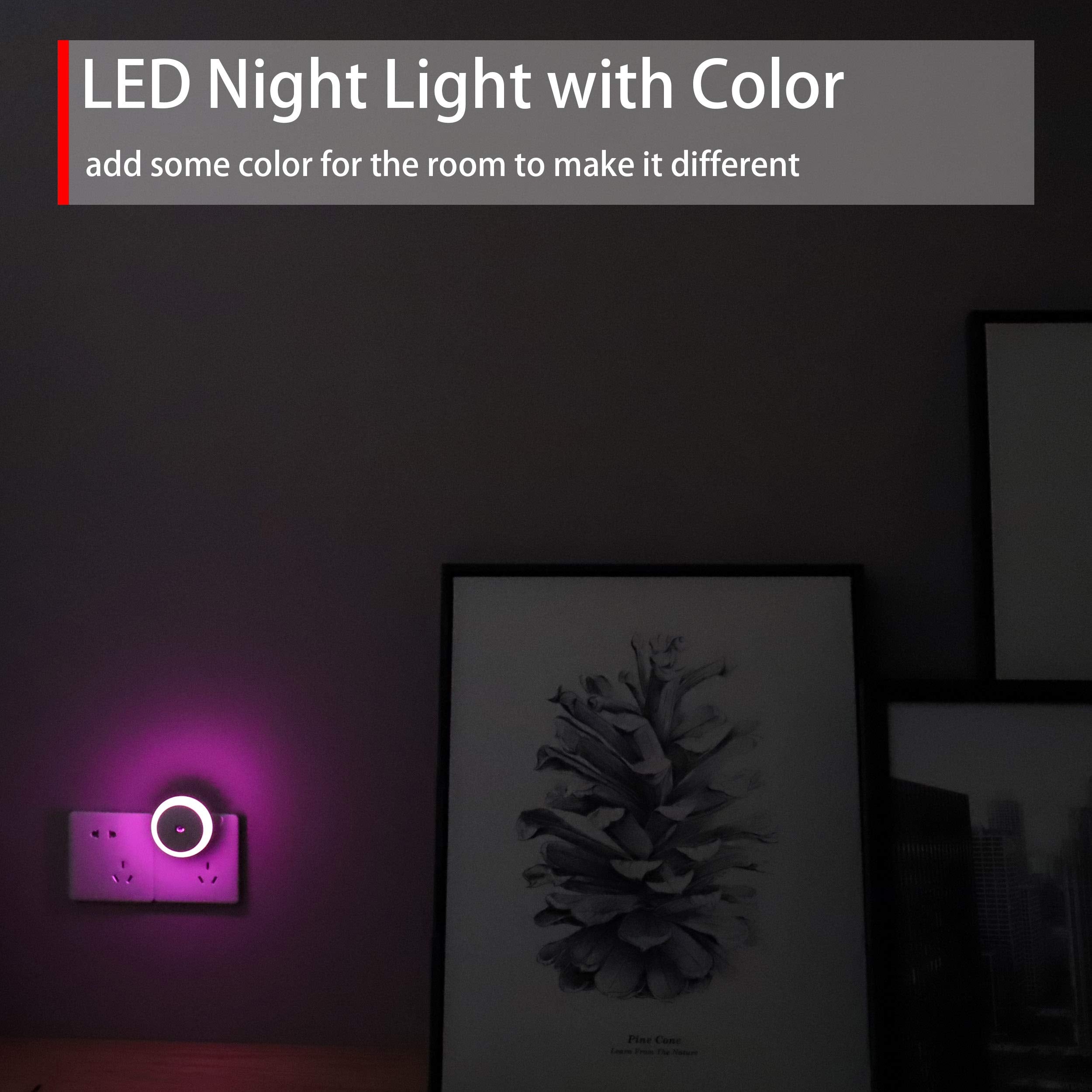 Mycozylite Led Night Light, Plug-In Color Nightlight, Round Pink Night Light, Dusk To Dawn Sensor, Energy Saving, 2 Pack