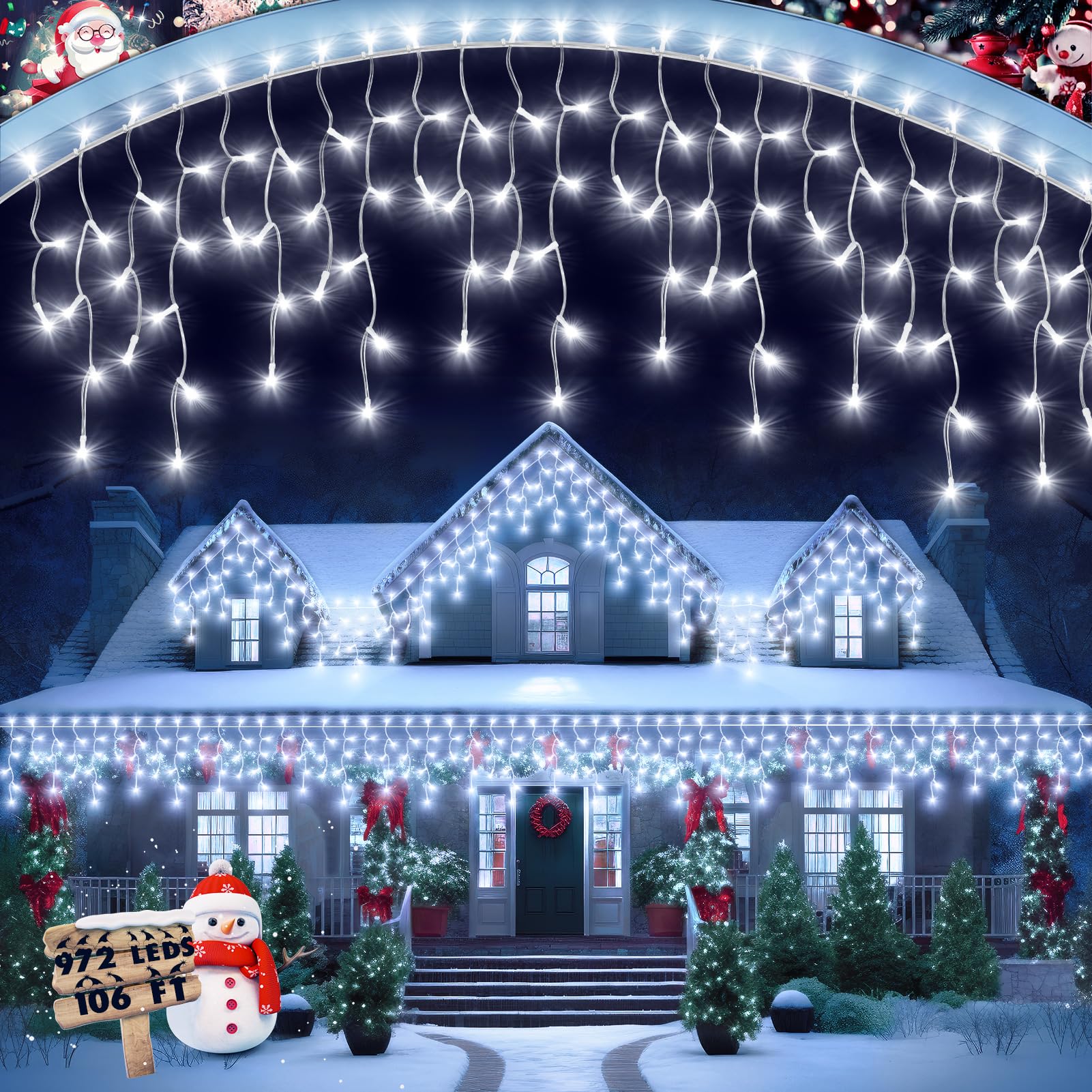 106 FT Christmas Lights Outdoor, 972 LED Waterproof Outside Christmas Lights Plug in, Connectable 8 Modes Hanging Fairy Lights w