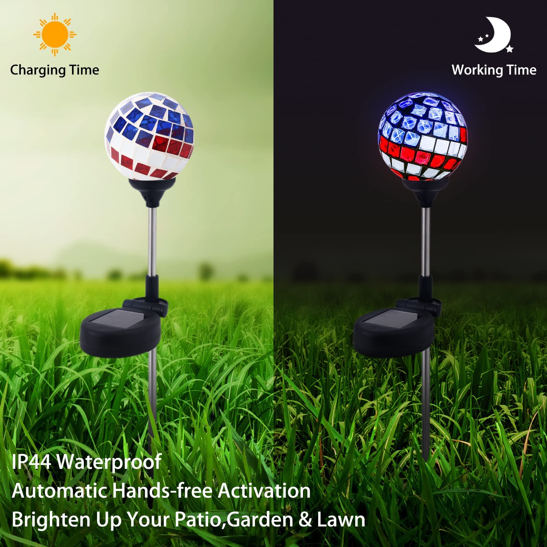 Wnp Solar Powered Mosaic Globe Garden Light - 4Th Of July Decorative Stake For Outdoor Decor