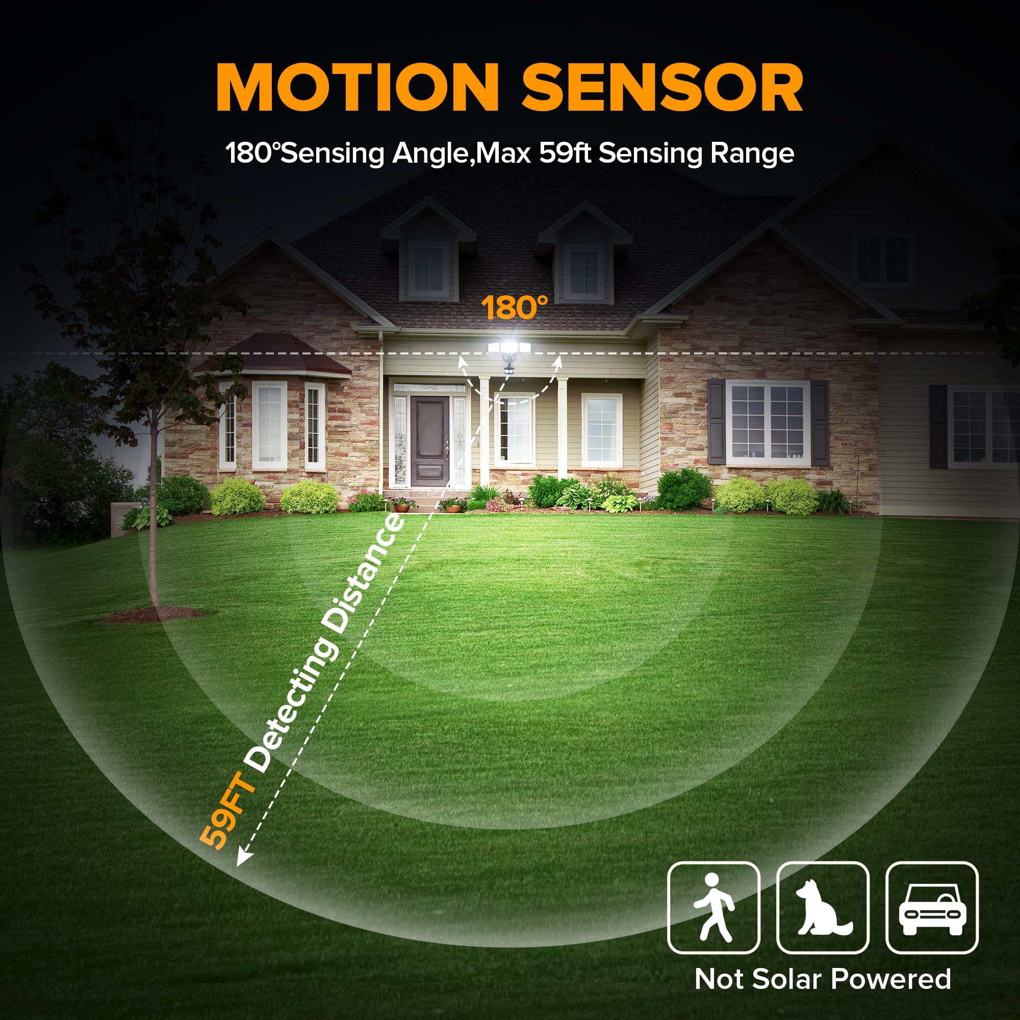 LUTEC 74W Motion Sensor Outdoor Flood Light, 8000 Lumen, 5000K Daylight, IP65 Waterproof, Black