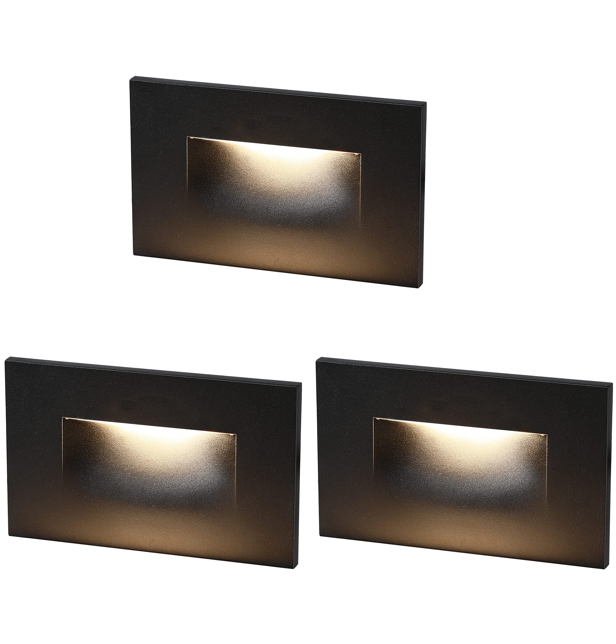 CLOUDY BAY LED Step Light Pack of 3, Dimmable 120V, 3000K Warm White, Black Aluminum