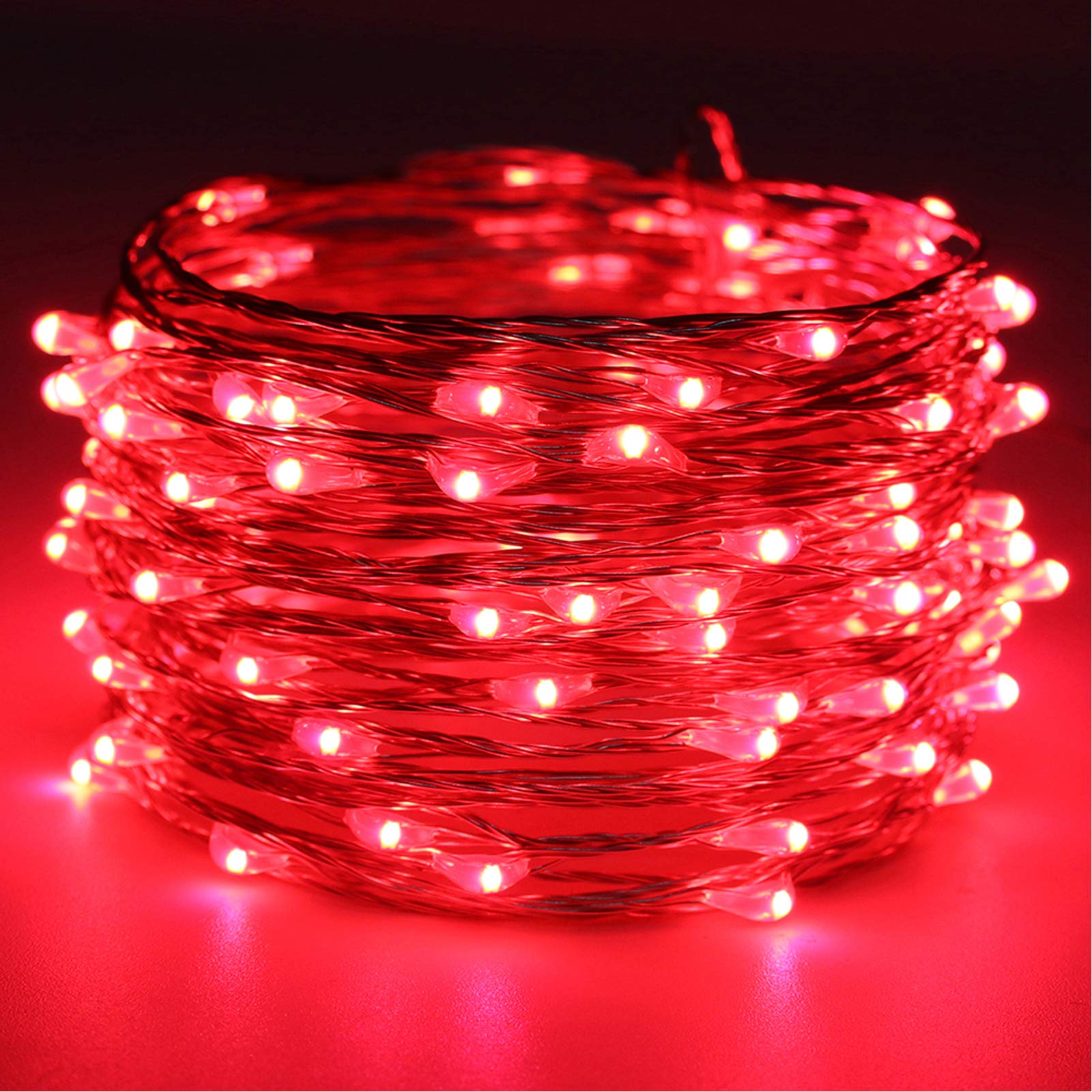 Ruichen 33Ft 100 Led Silver Wire Fairy Lights Plug In - Red Copper Wire String Lights
