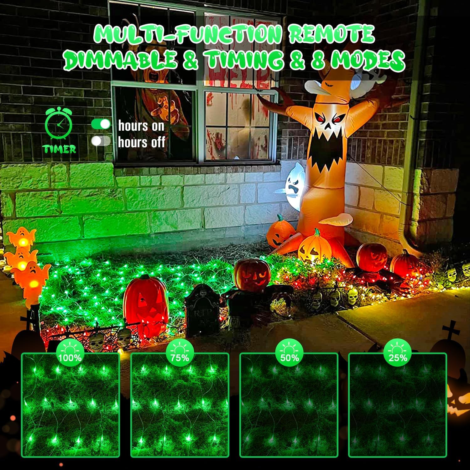 JMEXSUSS 200 LED Green Net Lights, 9.8ft x 6.6ft Outdoor Christmas Lights, Model EXS-N-0200, Plastic Material
