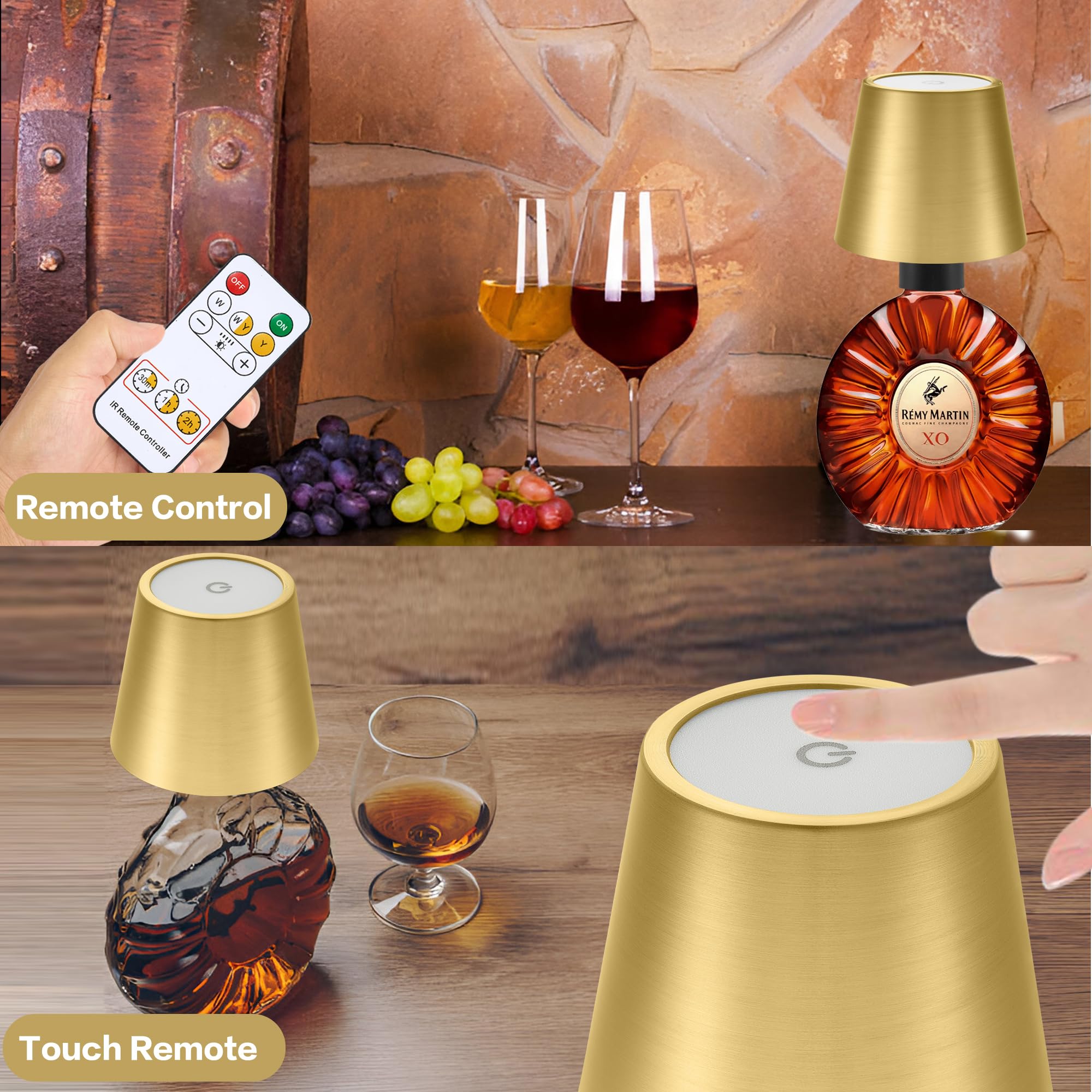 Bottle Lamp, Wireless Wine Bottle Lights With Remote 3 Color Temperature Wine Light Built-In 5000Mah Rechargeable Battery Cordle