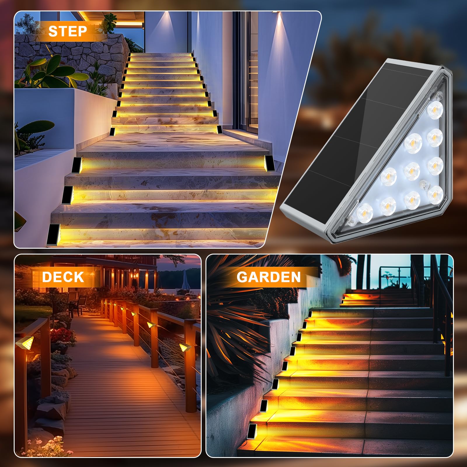 AUDLES Solar Stair Lights Outdoor IP67 Waterproof LED - 6 Pack, Gray, Model AUStep LightsNEW