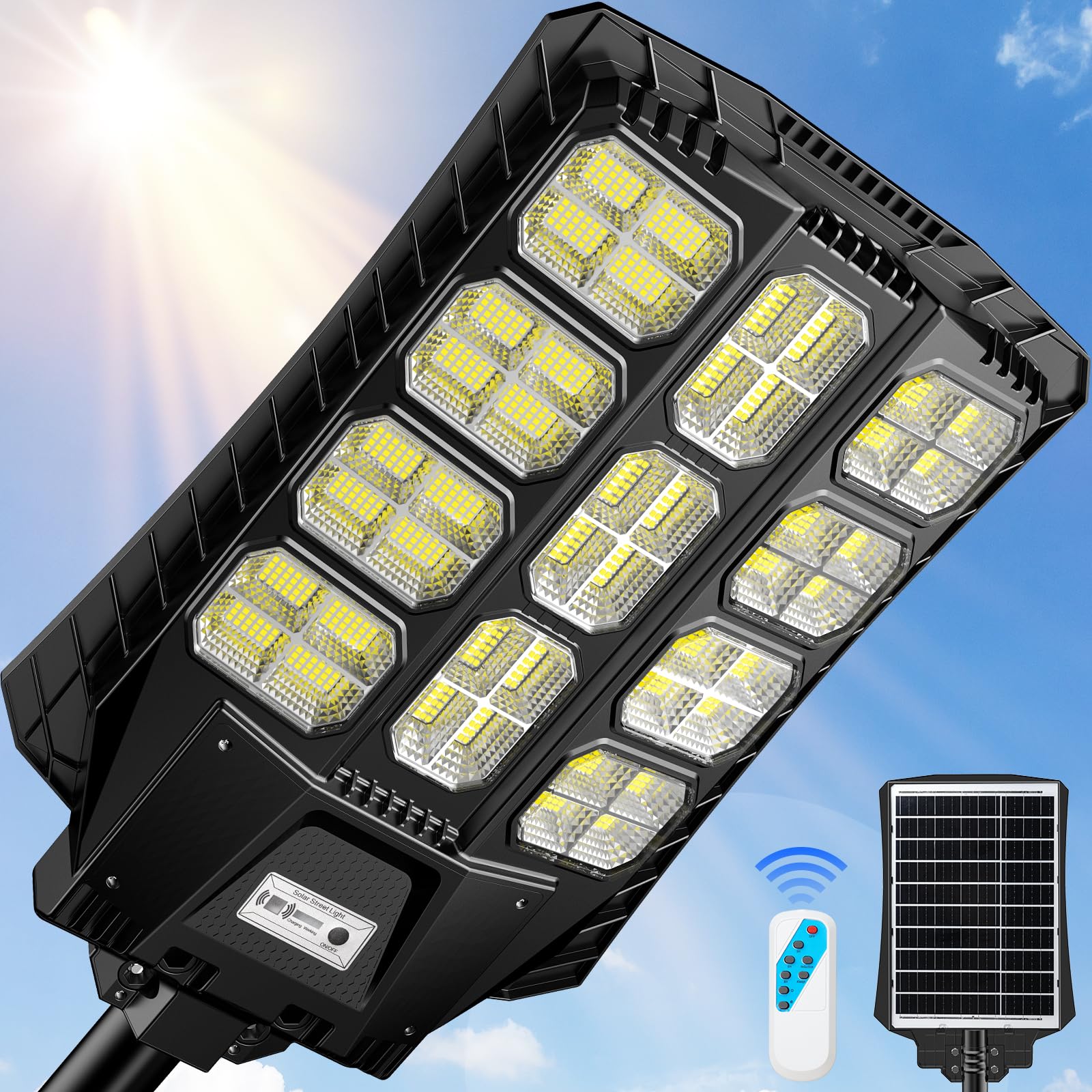 ZIZIWIN 8000W Solar Street Lights Outdoor Waterproof, Solar Powered LED Flood Light Outside Dusk to Dawn, Wide Angle Soalr Secur