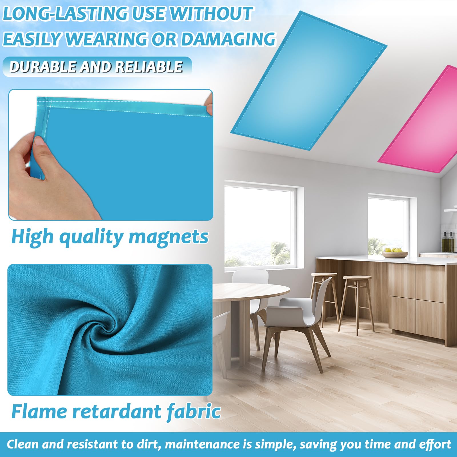 Wiooffen Fluorescent Light Covers 8 Pcs Magnetic 4x2 Feet Polyester Multicolor Model YM0855 for Classroom Office Home