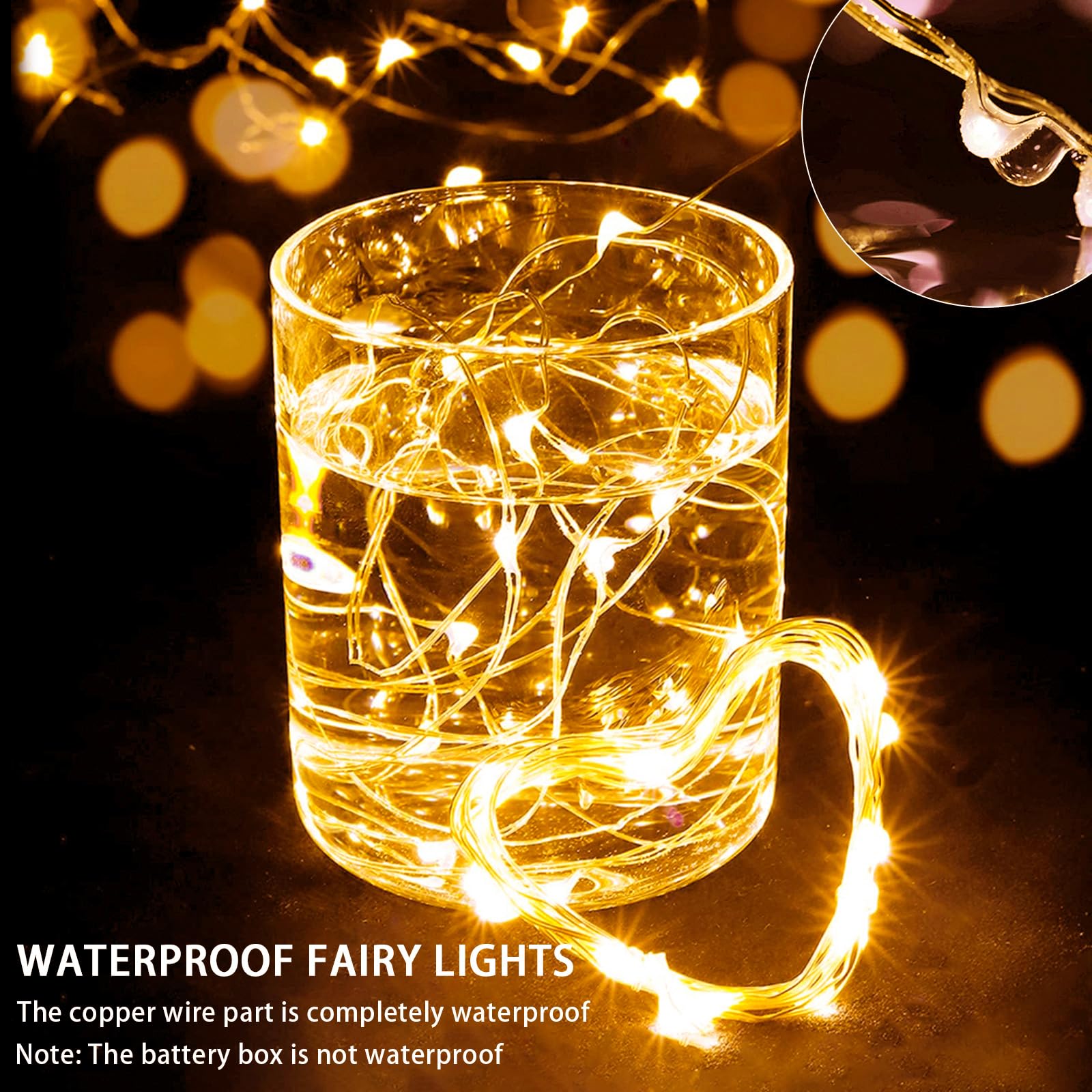 chzk 24 Pack Fairy Lights String Lights 7Ft 20 LED Battery Operated Waterproof Yellow Copper A01-Mini