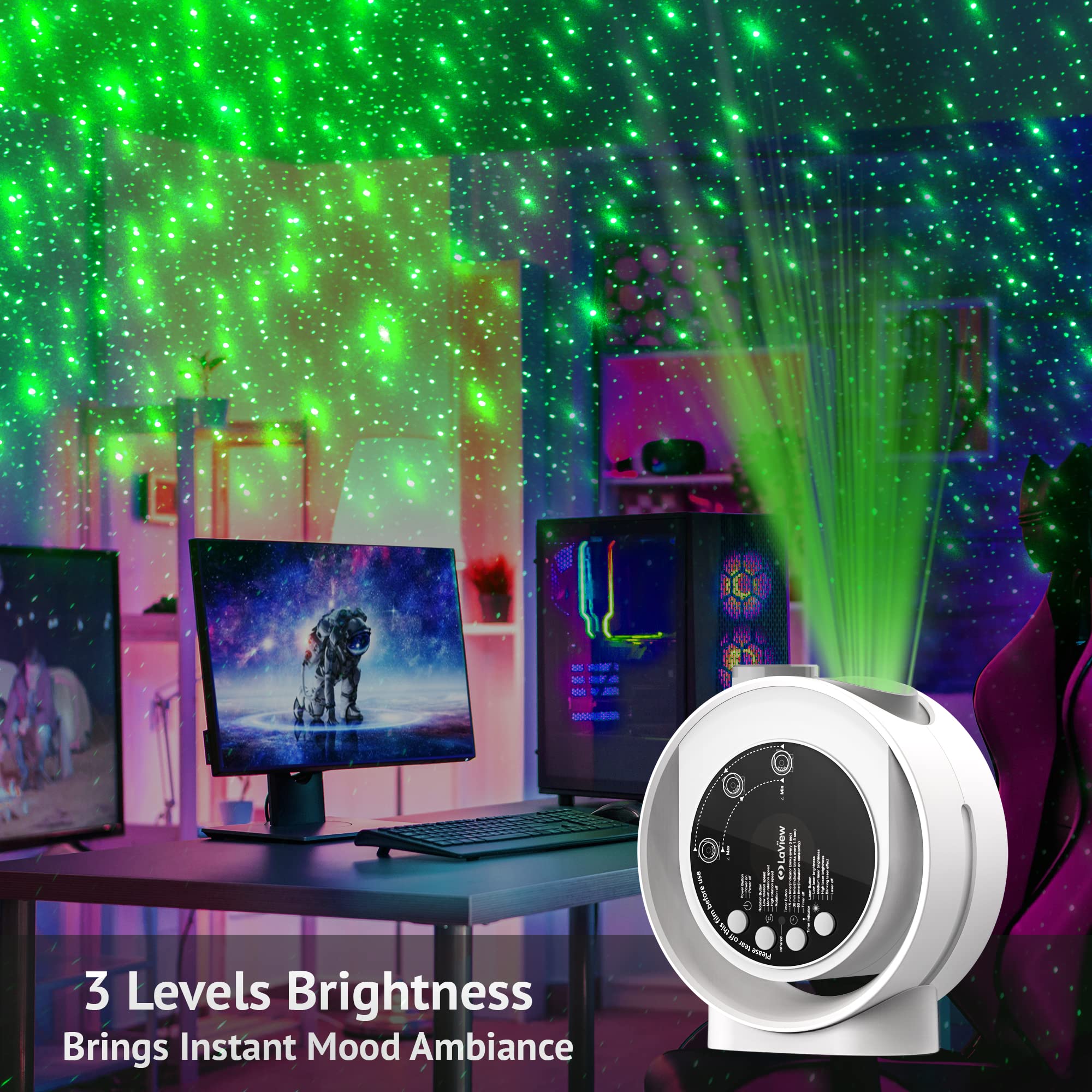LaView Star Projector LV-X2-W-EU - HD Image, 3-Level Silent Rotation, Includes 6K Replaceable Galaxy Discs, White with 4 Discs