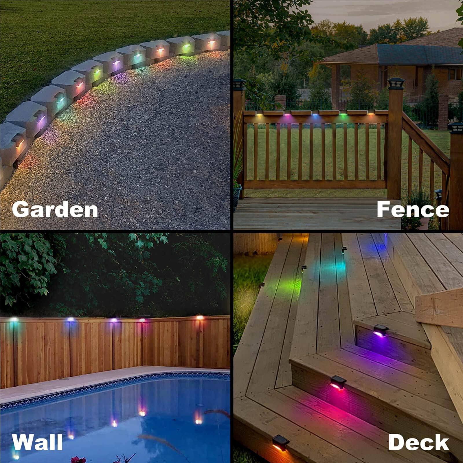 pearlstar 24 Pack Waterproof LED Solar Step Lights, Color Changing, Brown, Outdoor Deck Lights for Stairs, Yard, Patio, and Pathway Decor