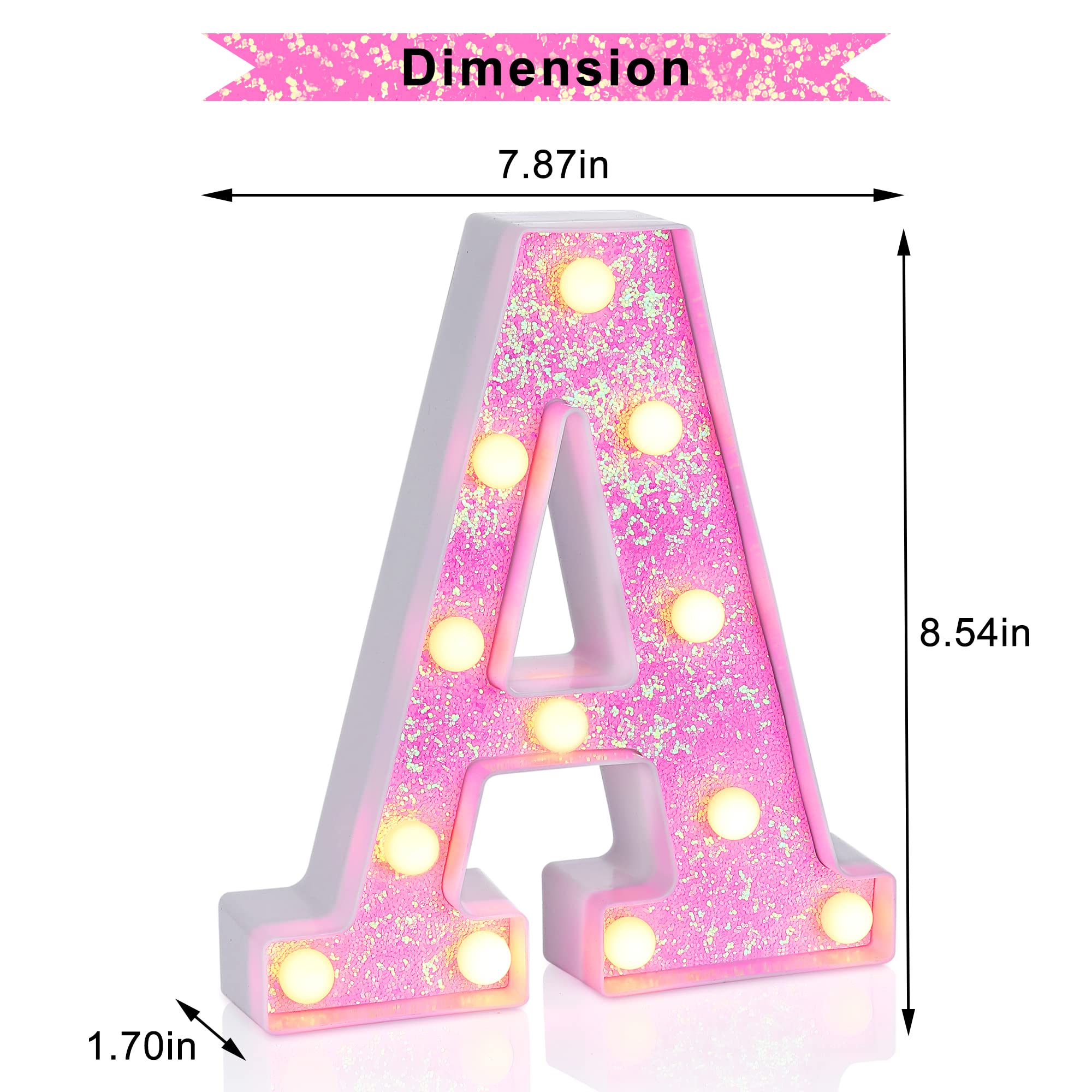 Foaky LED Letter Sign - Pink Glitter Alphabet Light for Parties, Battery Powered, Home Decor, Model A