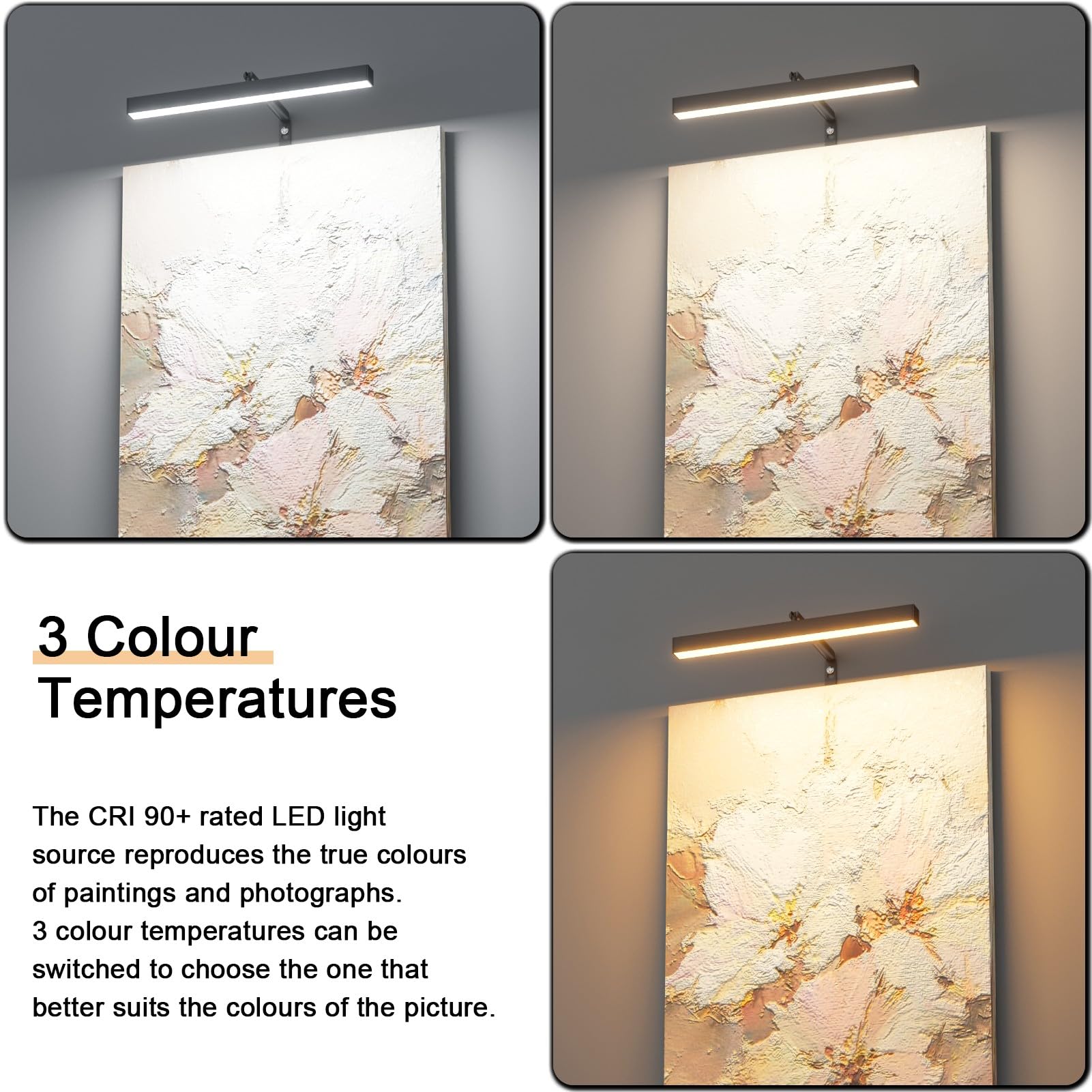 Coinmit 12" LED Plug-in Picture Light, Black Metal Wall Mounted Art Display with Remote Control, Model 9953