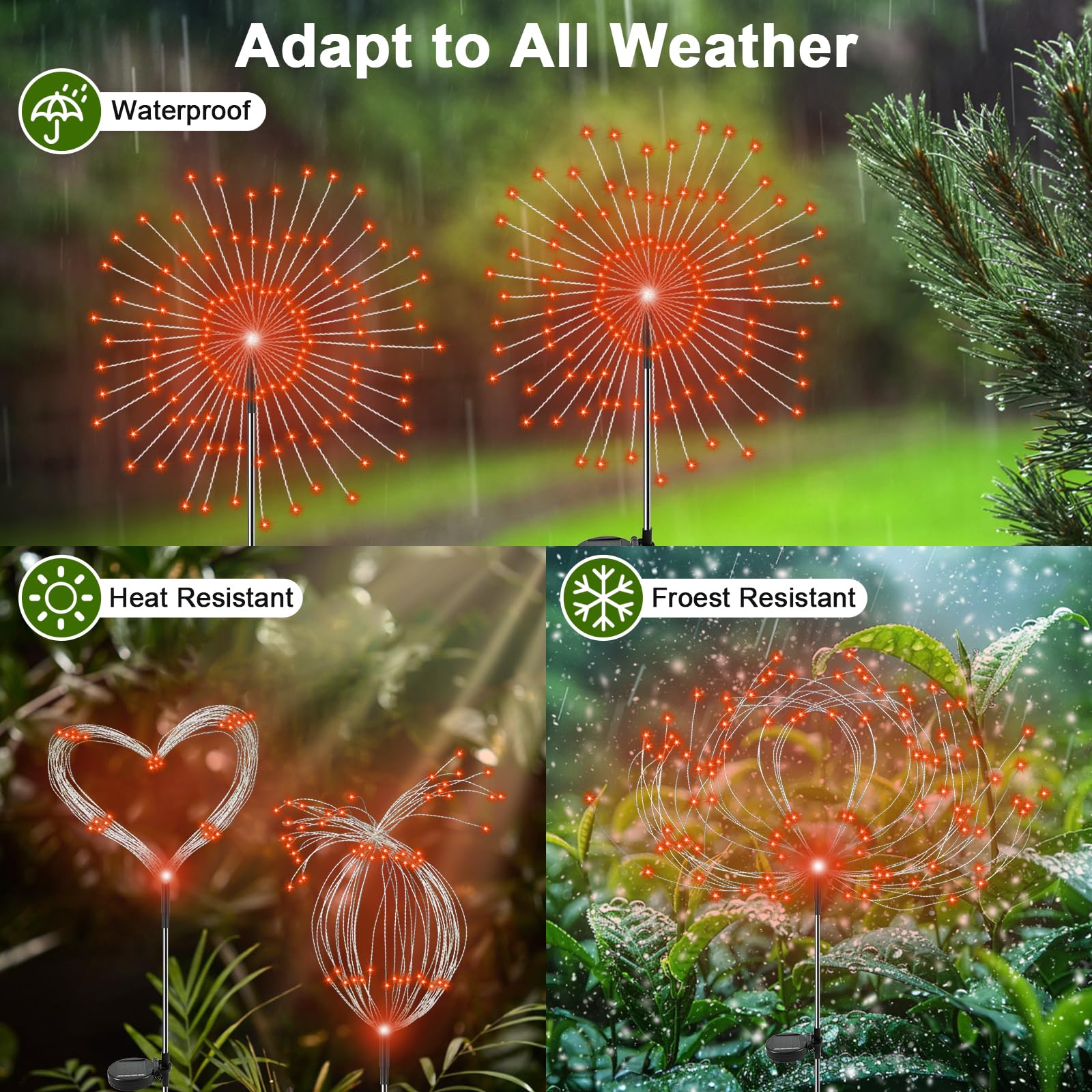 YaaFen Solar Garden Lights, 120 LED Twinkling Firework Lights, 2 Pack, Waterproof, Orange, Model YHD