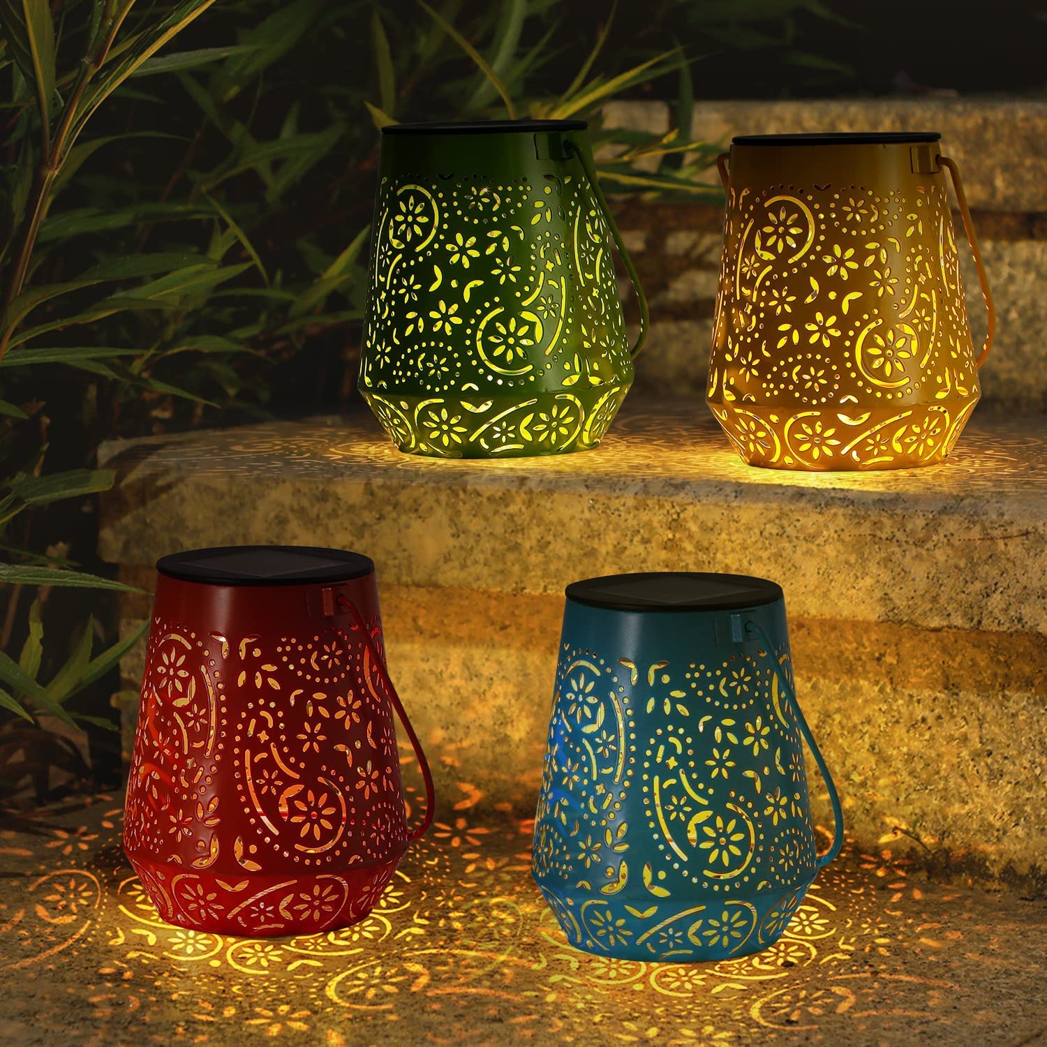 4 Pack Solar Lanterns Outdoor Waterproof - Oxyled Solar Lanterns Lights Outdoor Garden Decor, 4 Colors Led Hanging Solar Powered Lantern With Handle For Outside Patio Yard Table Fence, Gardening Gift