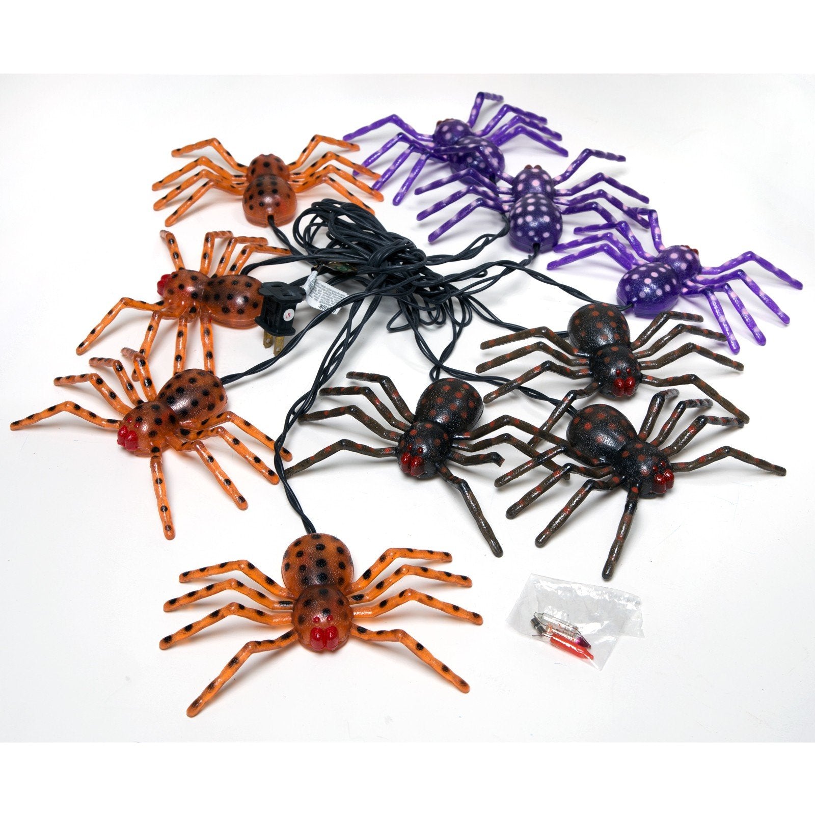 NOMA Halloween Spider Lights, 10 Spiders with 20 Clear Lights, Multicolor, Model V39061, Plastic