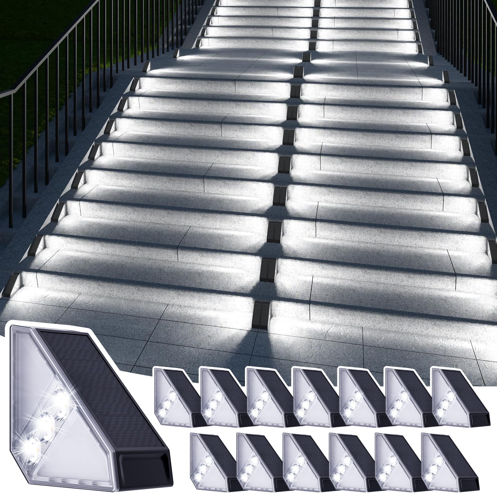 JSOT Solar Step Stair Lights Outdoor Waterproof for Yard Lighting Decor, 14 Pack Solar Powered Deck Fence Lights Outside, Solar 