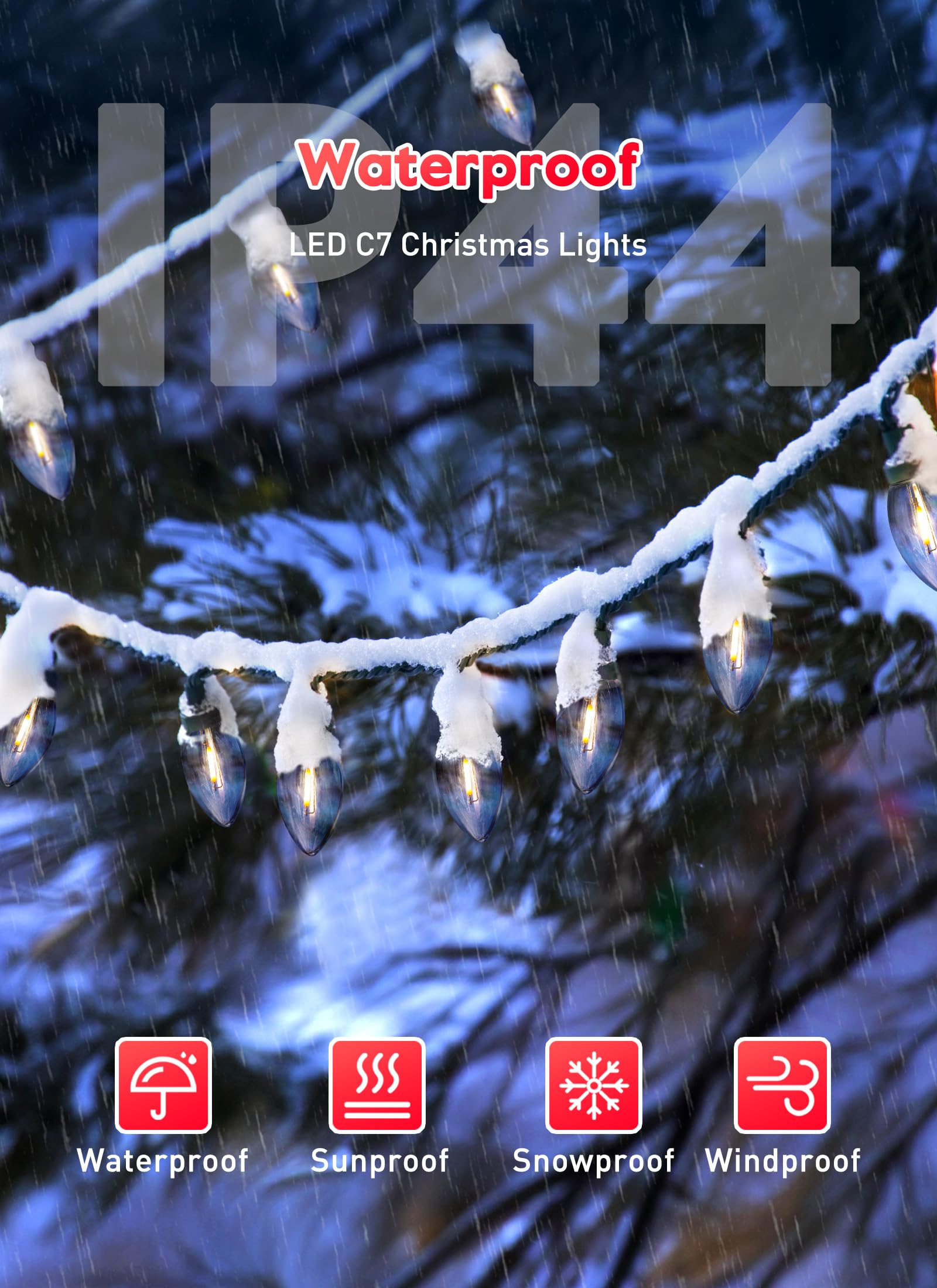 C7 Led Christmas Lights Outdoor, 25Ft Vintage Christmas String Lights With 25+1 Plastic Bulbs, Commercial Connectable Holiday Li