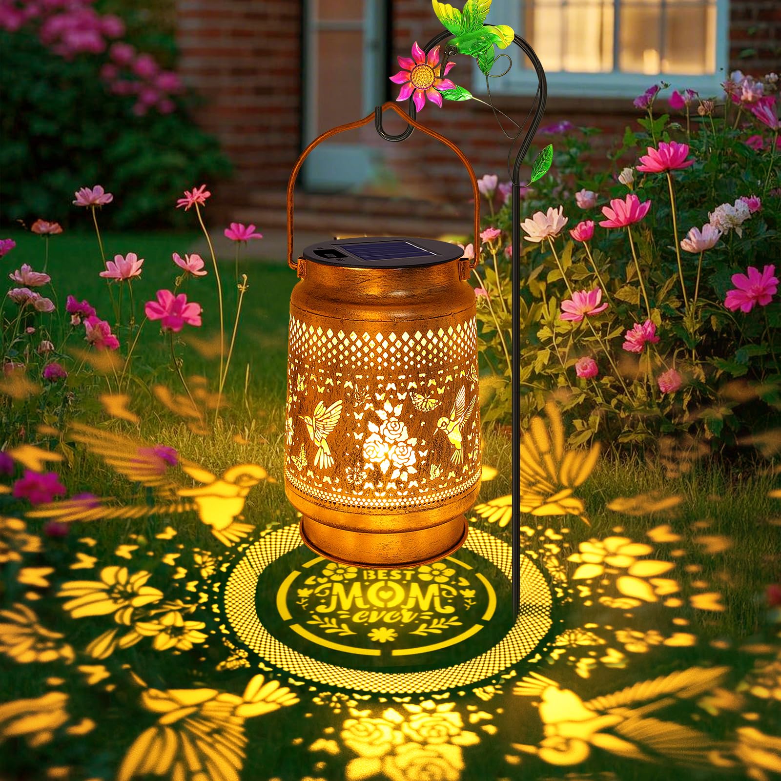 Solar Lanterns Outdoor with Shepherd Hook - Waterproof Hummingbird Garden Decor, LED Hanging Lights Metal Decor for Yard, Patio,