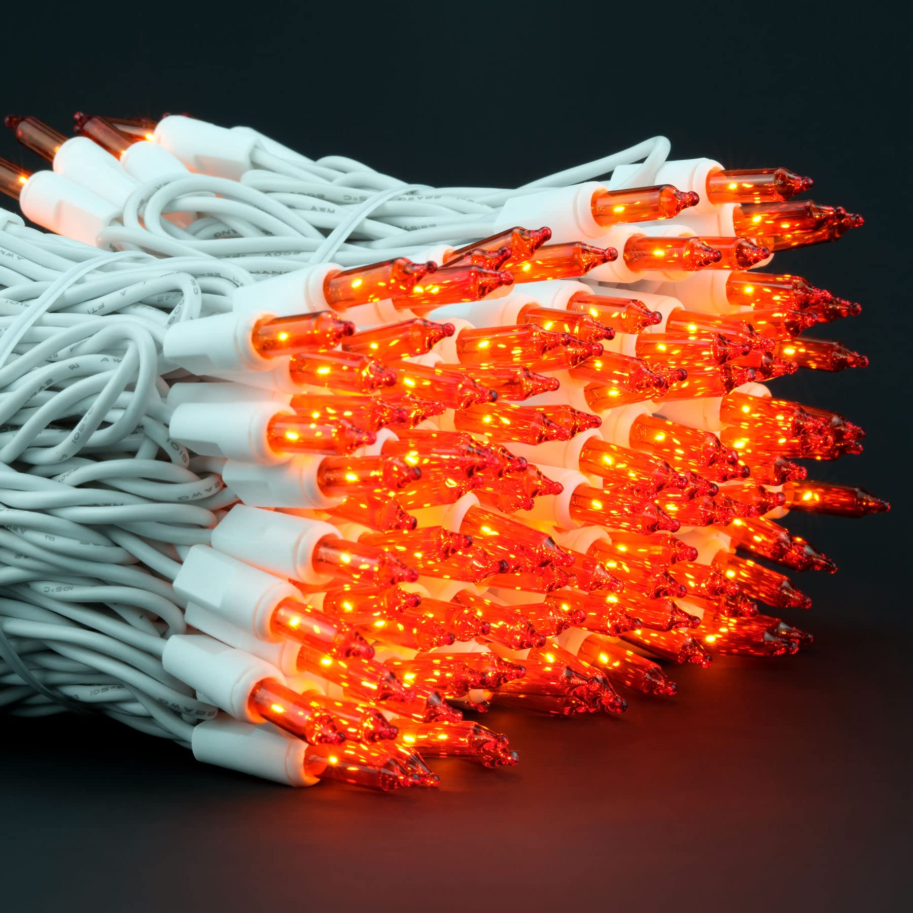 Yuletime 200 Orange Christmas Lights, Pack Of 2 Strands Of 21 Ft 100 Count Ul Certified Incandescent Mini String Light (Orange -