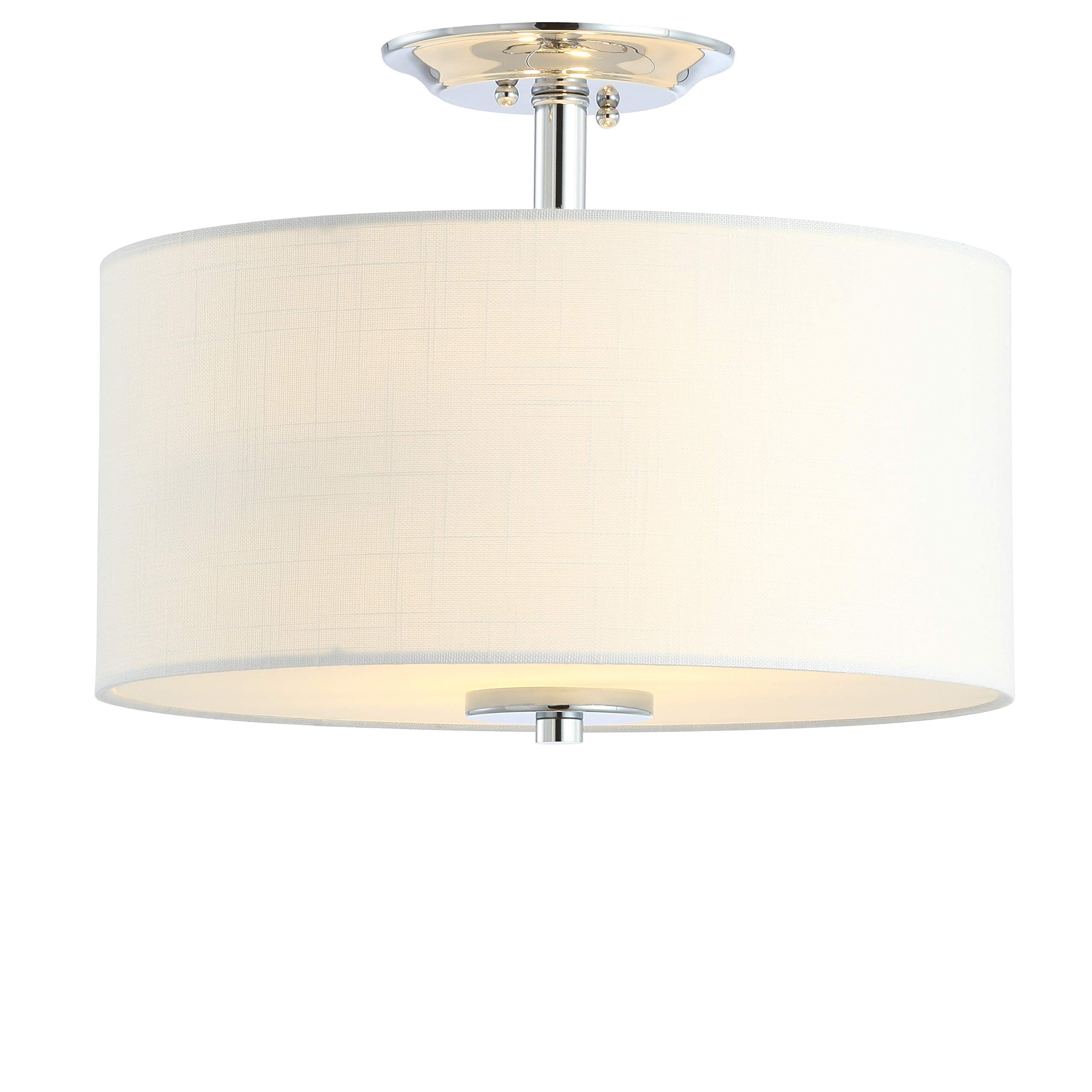 JONATHAN Y JYL9031B Marc 15 Metal/Linen LED Semi-Flush Mount Contemporary Dimmable  2700K Cozy Warm Light  for Kitchen Hallway Bathroom Stairwell  Chrome/White