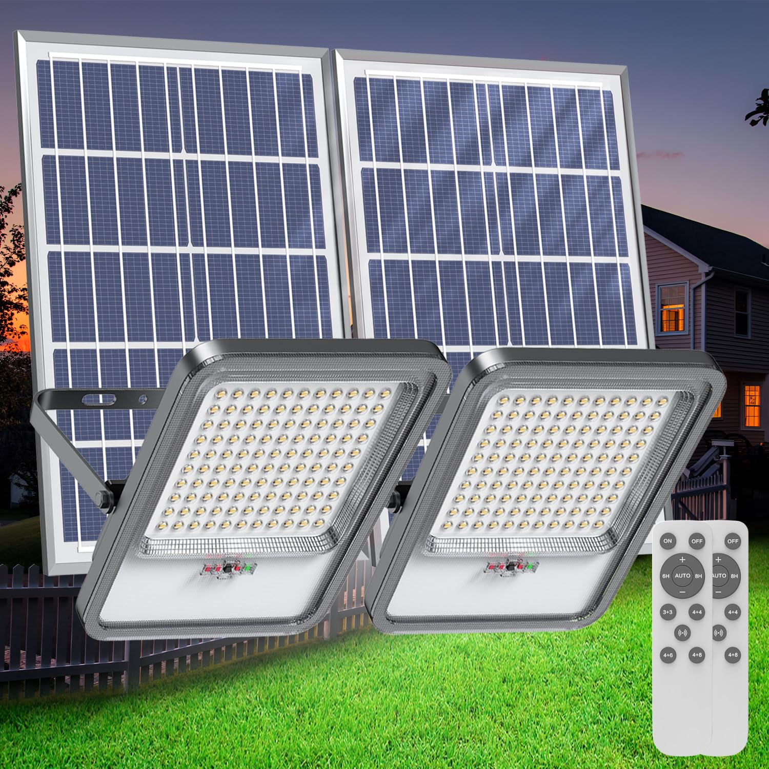 TENKOO Solar Street Lights Outdoor 500W 2 Pack Solar Street Flood Light Dusk to Dawn 32000LM IP67 Waterproof Parking Lot Light w