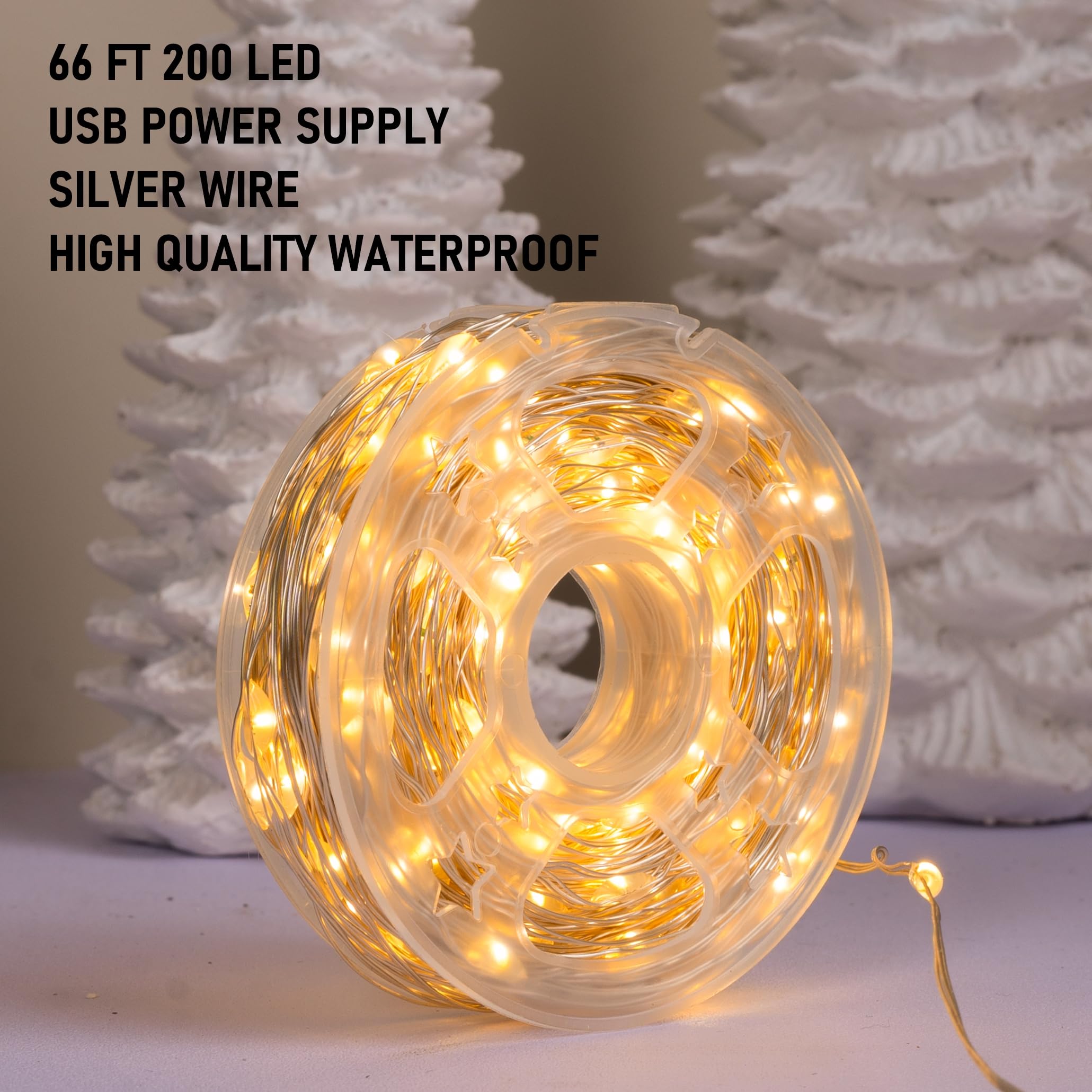 Dazzle Bright Fairy Lights, 66 Ft 200 Led Usb Power Photo String Lights With Remote, 8 Modes Waterproof Dorm Lights For Home Indoor Party Tree Yard Christmas Decorations (Warm White)