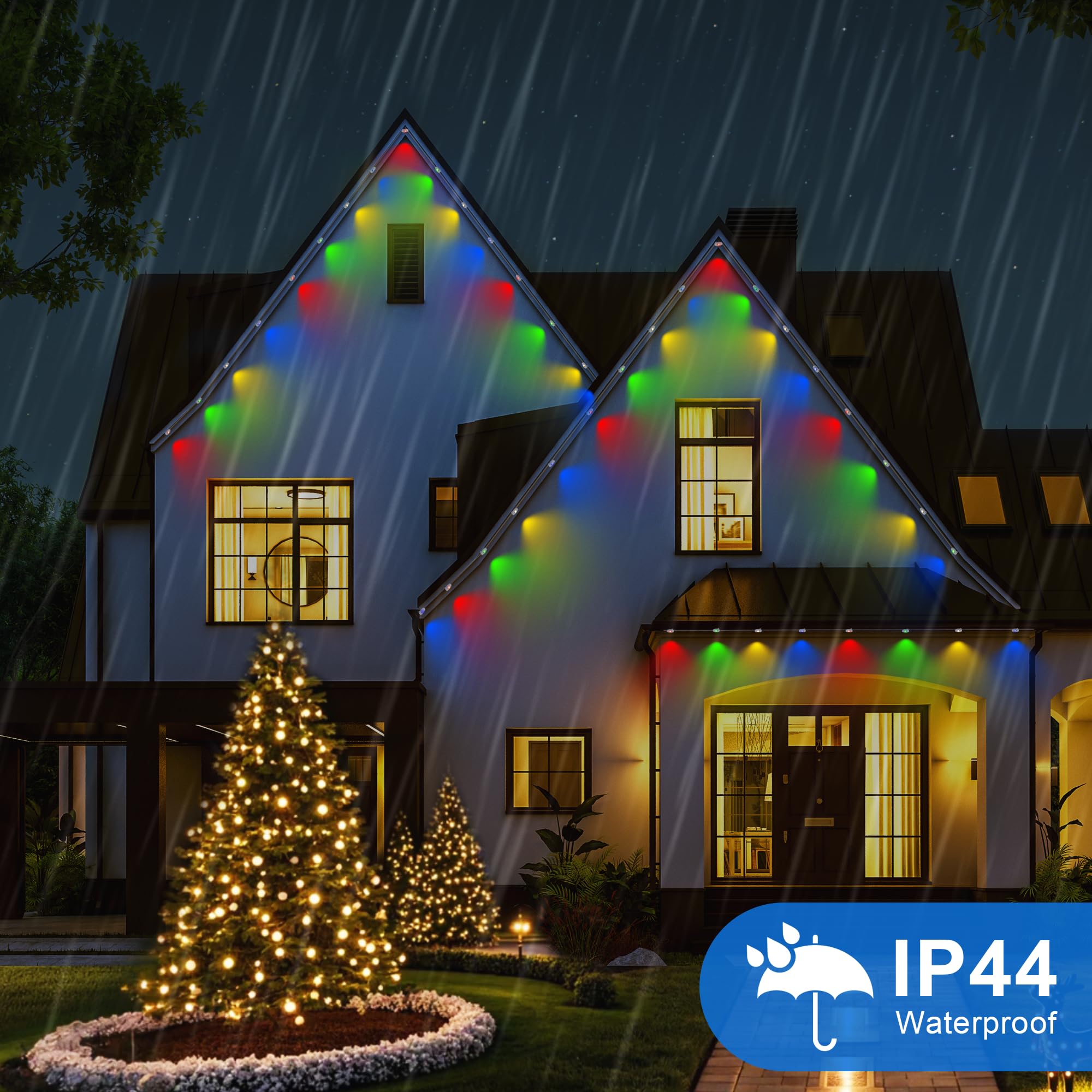 Merrimax M Permanent Outdoor Lights,50Ft 36Led Eaves Lights With Remote,8 Modes Waterproof Outdoor Eave Connectable Christmas St