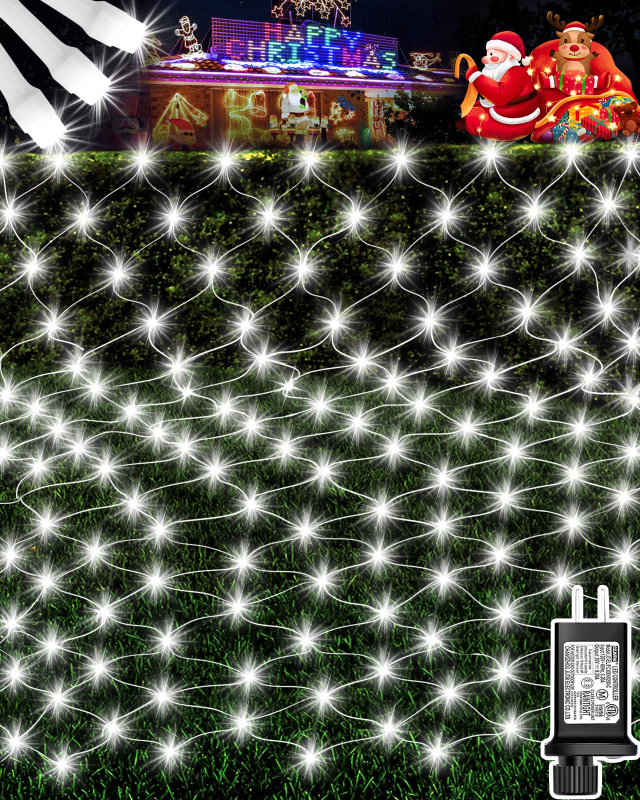 9.8ft x 6.6ft Christmas Net Lights, 200 LED Net Lights with 8 Modes, Connecable, Timer, Waterproof Halloween Lights Outdoor Bush